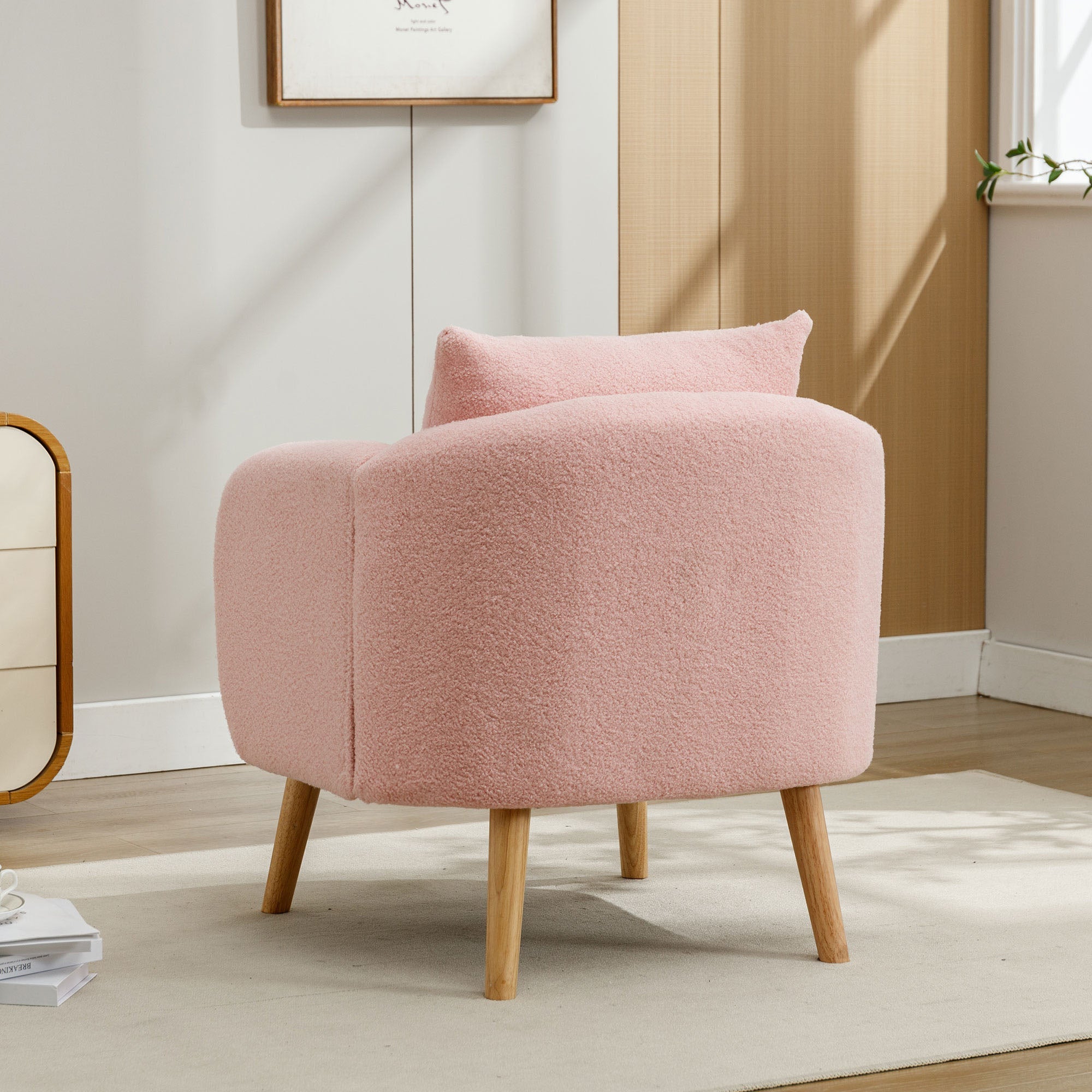 Logidon Teddy Fluwelen Fauteuil Roze Extra Dik Kussen Massief Houten Poten