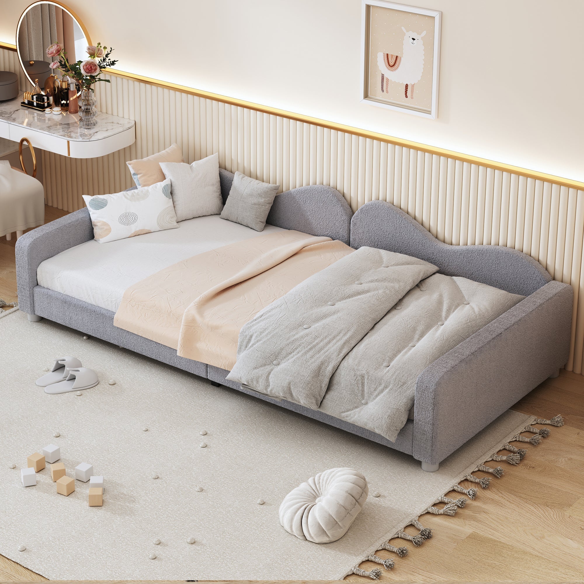 Logidon kinderbed 90x200 gestoffeerd bed slaapbank grijze rugleuning