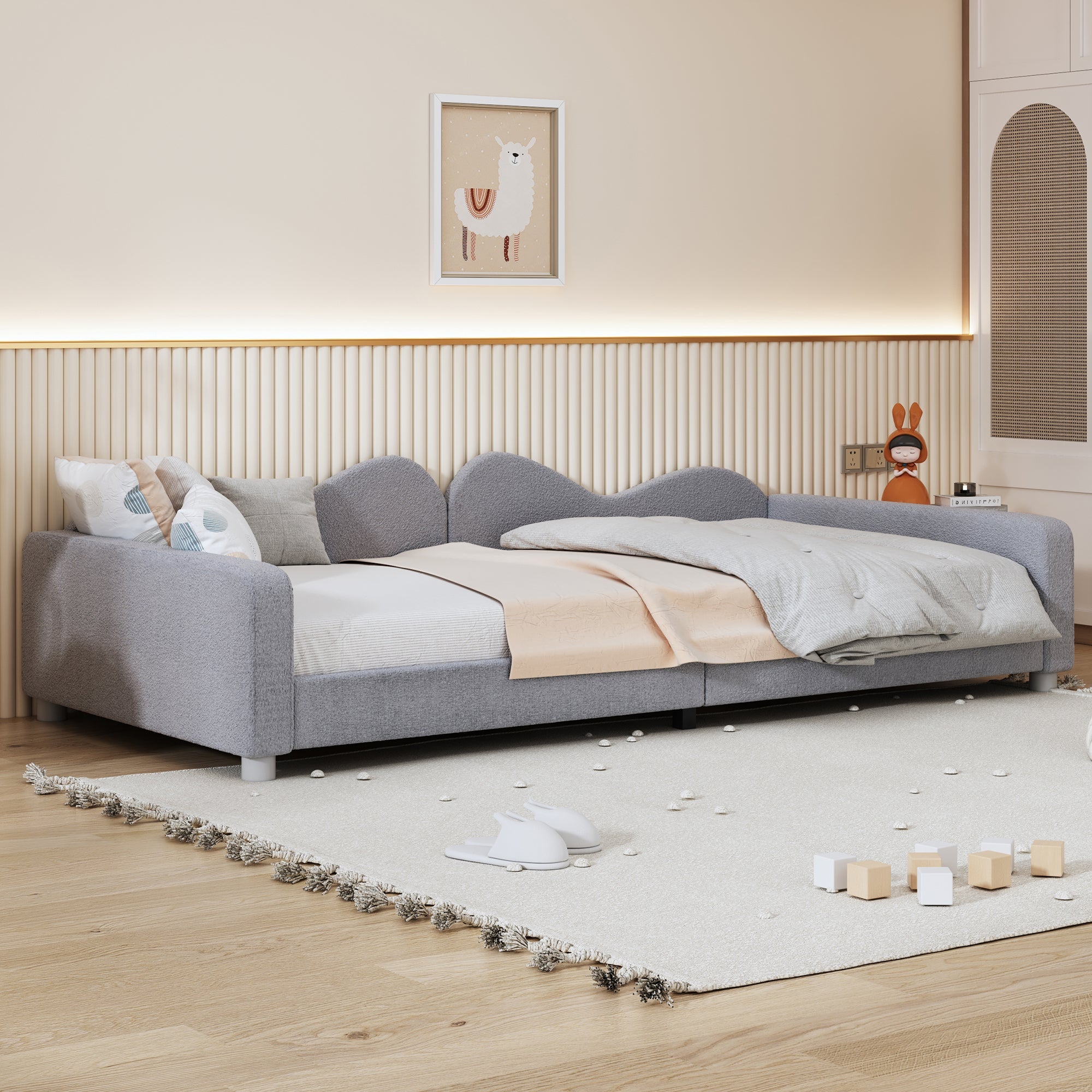 Logidon kinderbed 90x200 gestoffeerd bed slaapbank grijze rugleuning