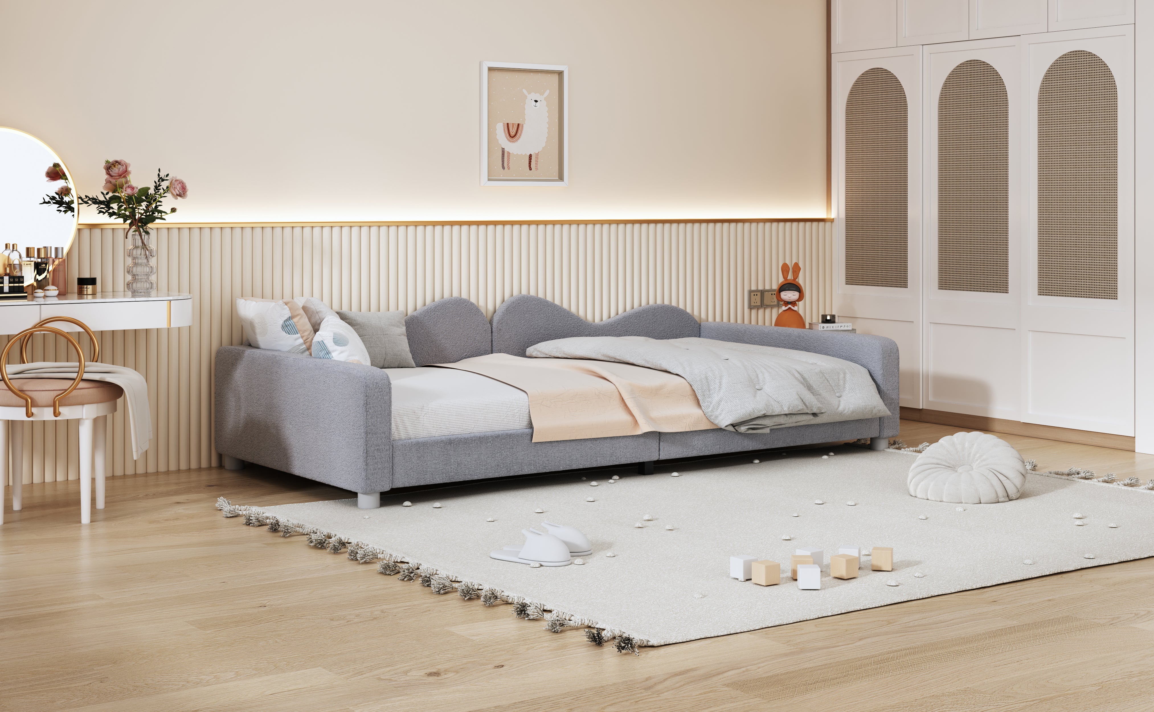 Logidon kinderbed 90x200 gestoffeerd bed slaapbank grijze rugleuning