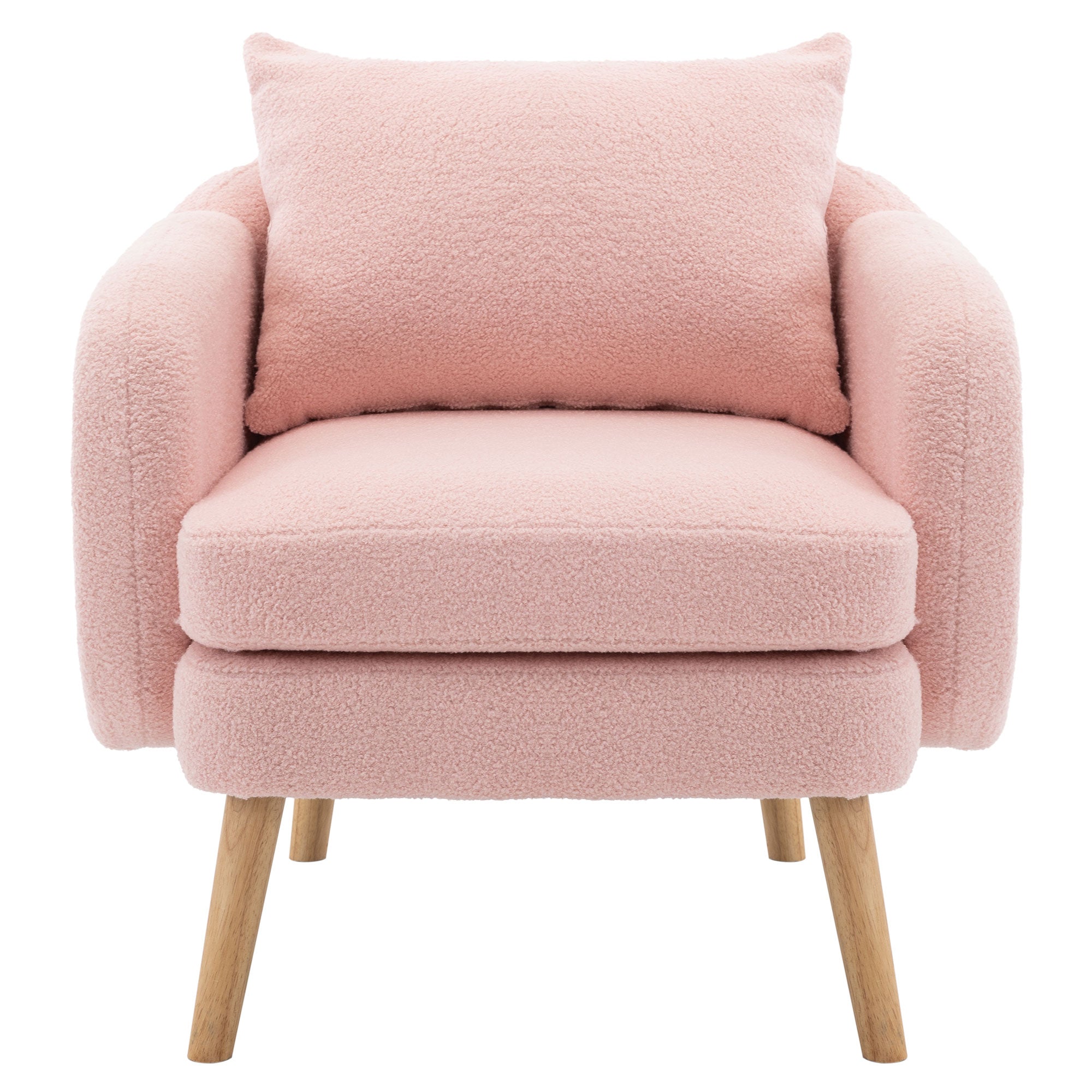 Logidon Teddy Fluwelen Fauteuil Roze Extra Dik Kussen Massief Houten Poten