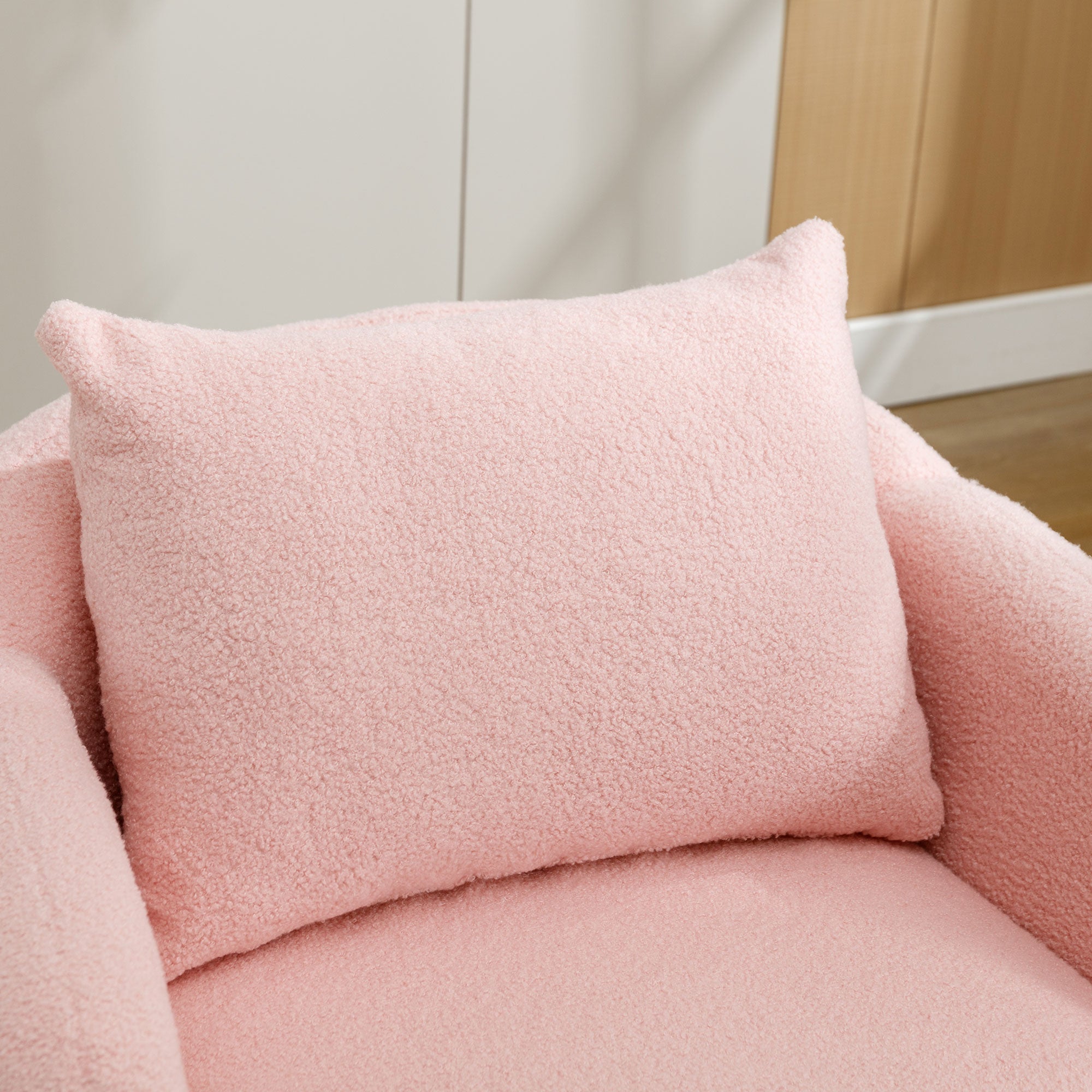 Logidon Teddy Fluwelen Fauteuil Roze Extra Dik Kussen Massief Houten Poten