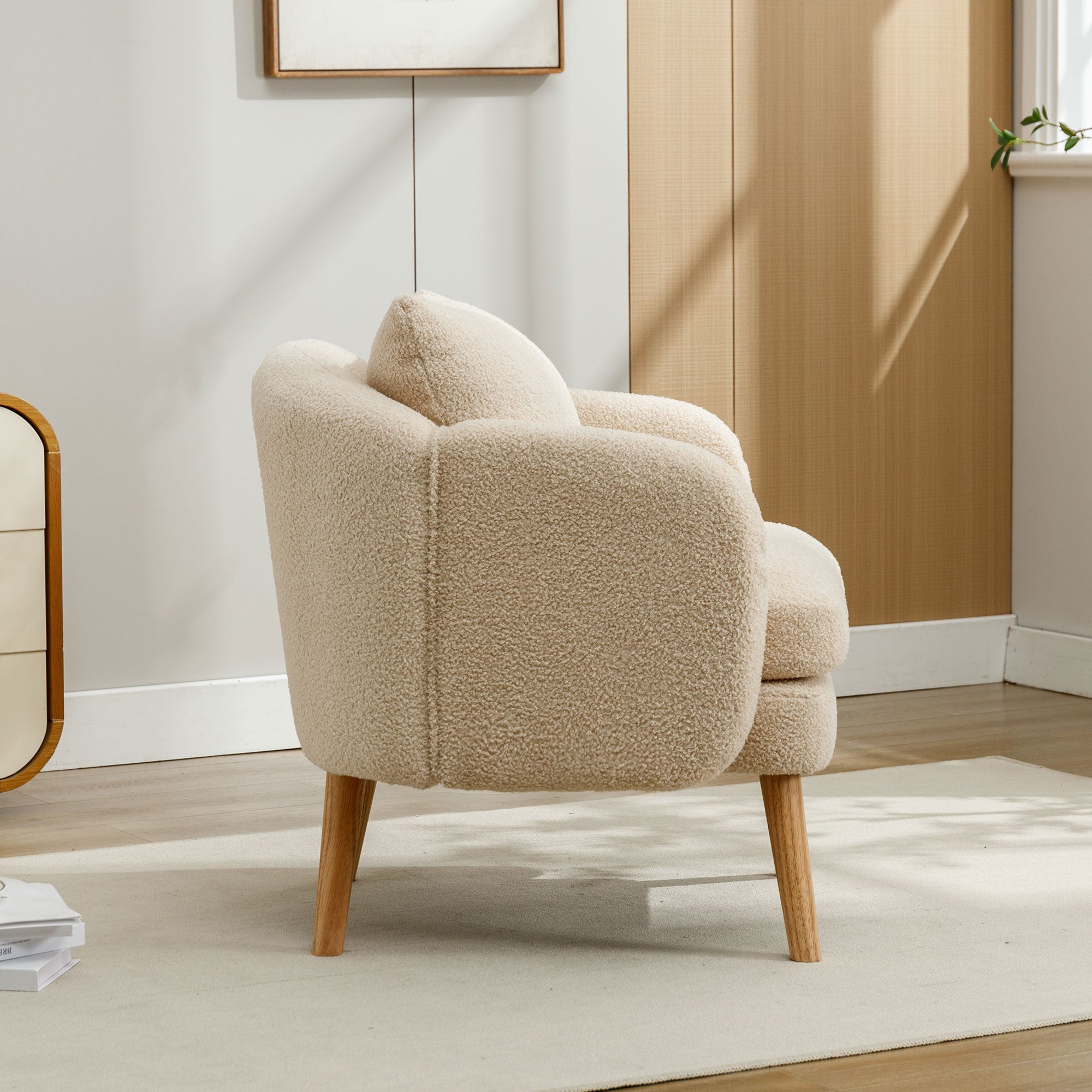 Logidon Teddy Velvet Armchair Beige Extra Thick Cushion