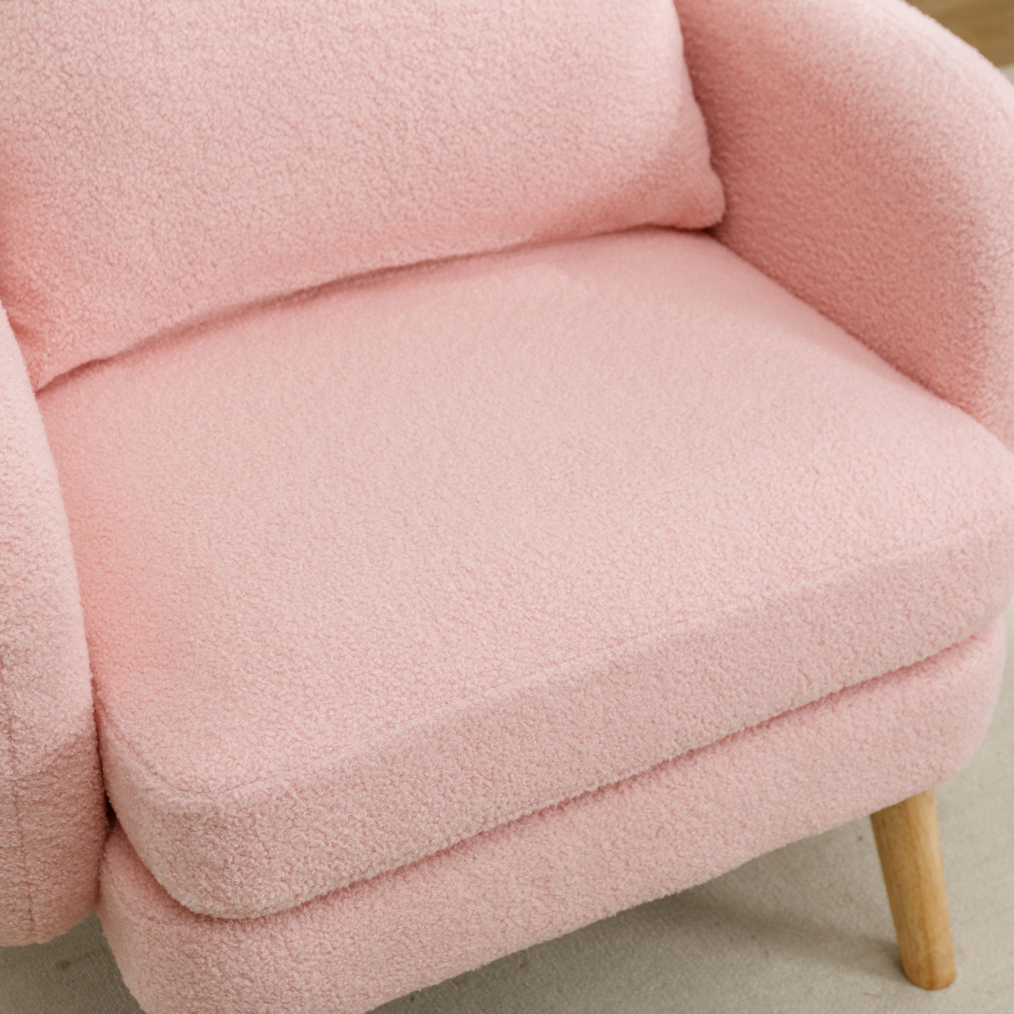 Logidon Teddy Fluwelen Fauteuil Roze Extra Dik Kussen Massief Houten Poten