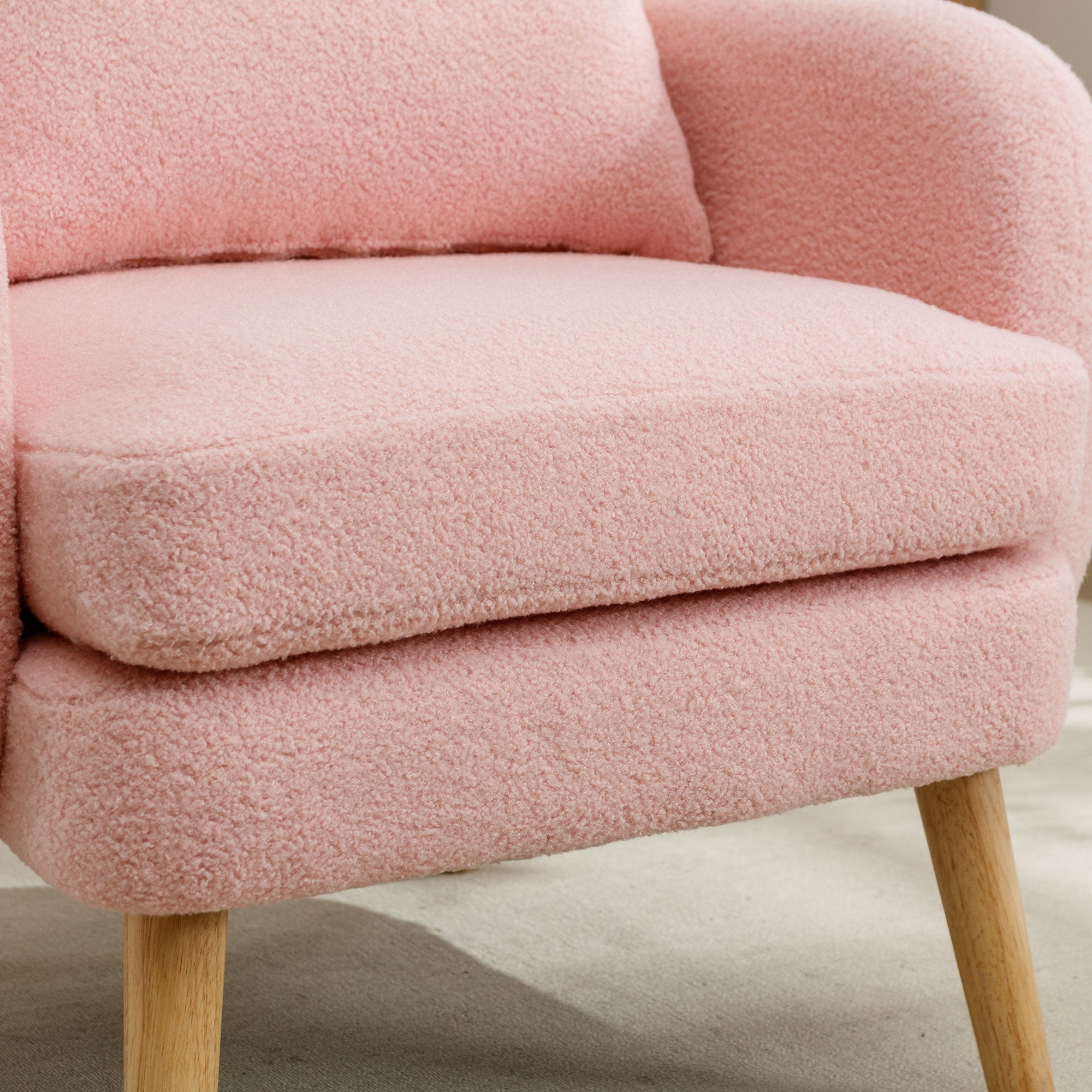 Logidon Teddy Fluwelen Fauteuil Roze Extra Dik Kussen Massief Houten Poten