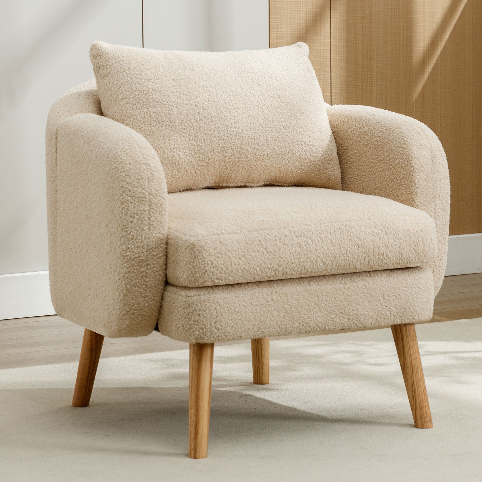 Logidon Teddy Velvet Armchair Beige Extra Thick Cushion