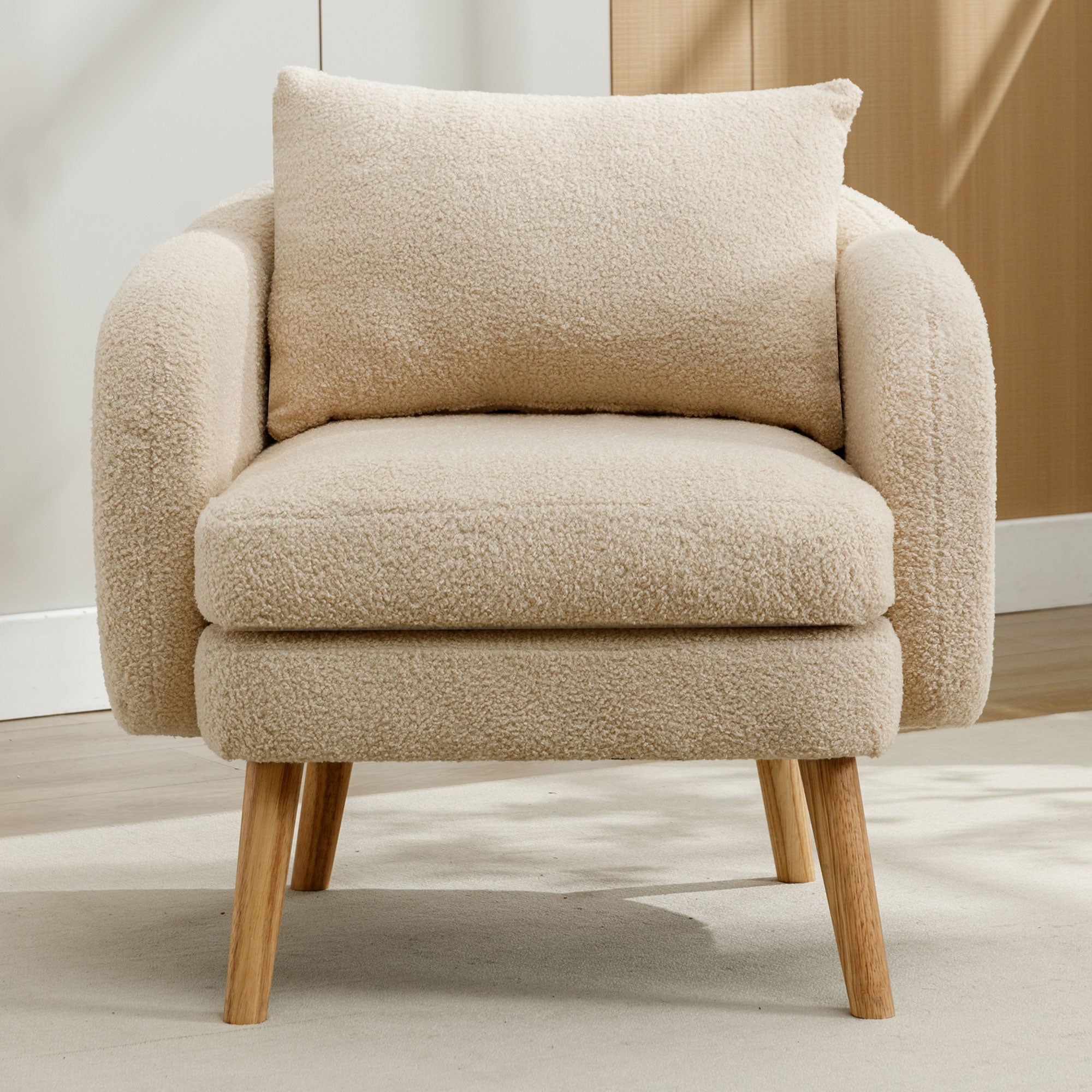 Logidon Teddy Velvet Armchair Beige Extra Thick Cushion