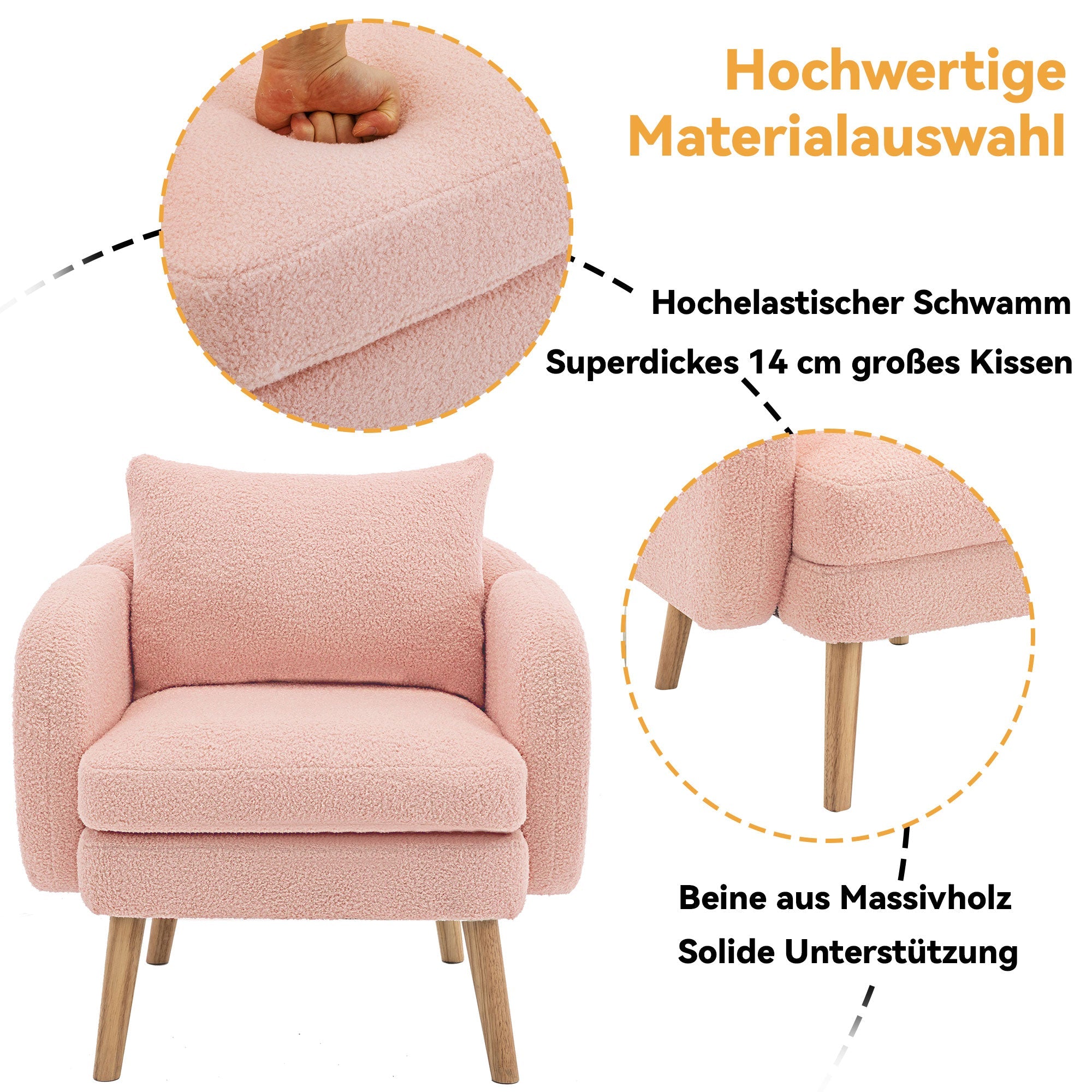 Logidon Teddy Fluwelen Fauteuil Roze Extra Dik Kussen Massief Houten Poten