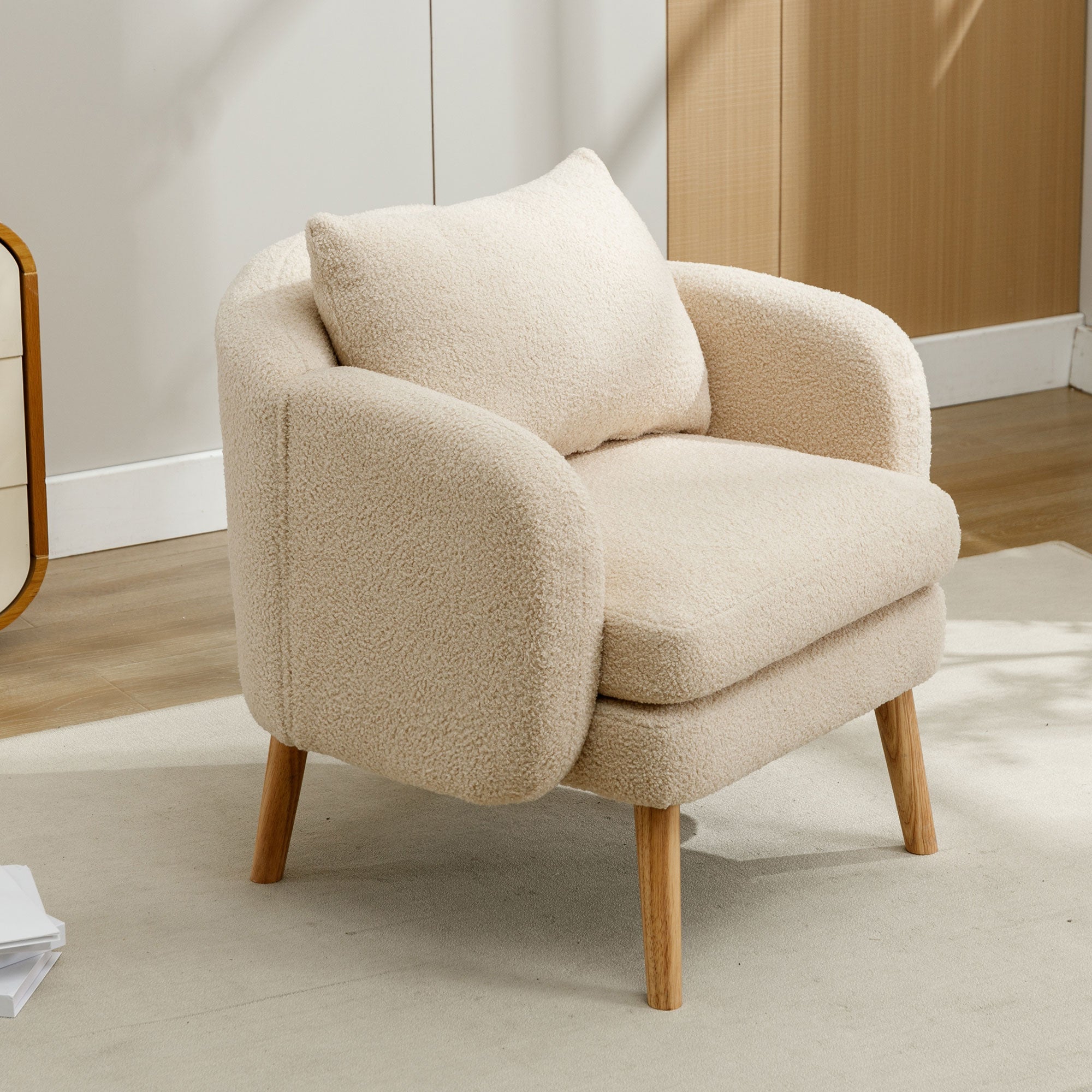Logidon Teddy Velvet Armchair Beige Extra Thick Cushion