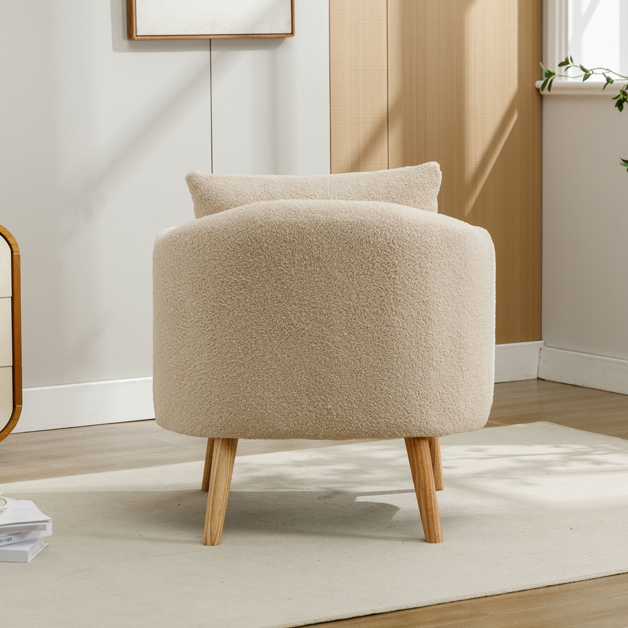 Logidon Teddy Velvet Armchair Beige Extra Thick Cushion
