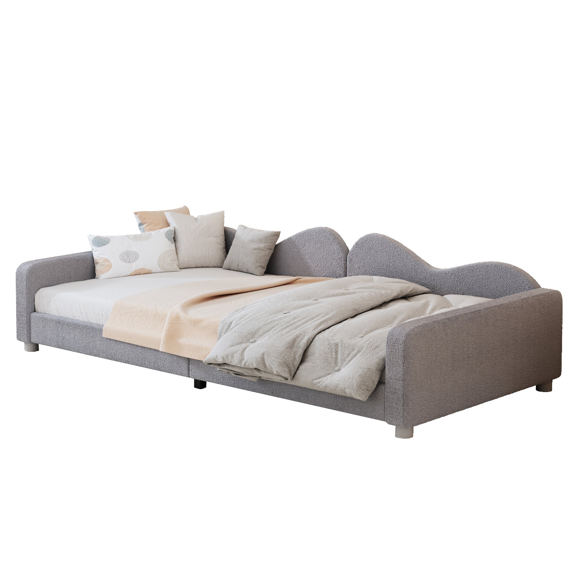 Logidon kinderbed 90x200 gestoffeerd bed slaapbank grijze rugleuning
