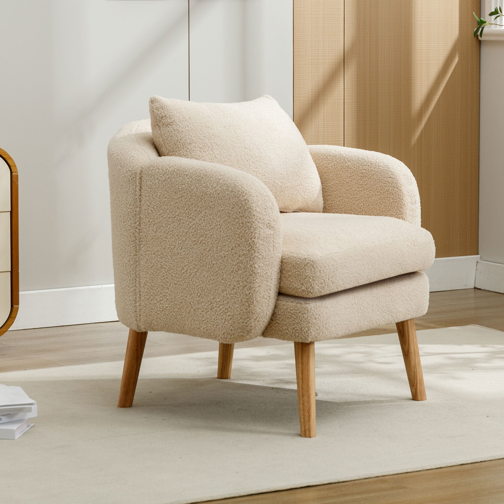 Logidon Teddy Velvet Armchair Beige Extra Thick Cushion