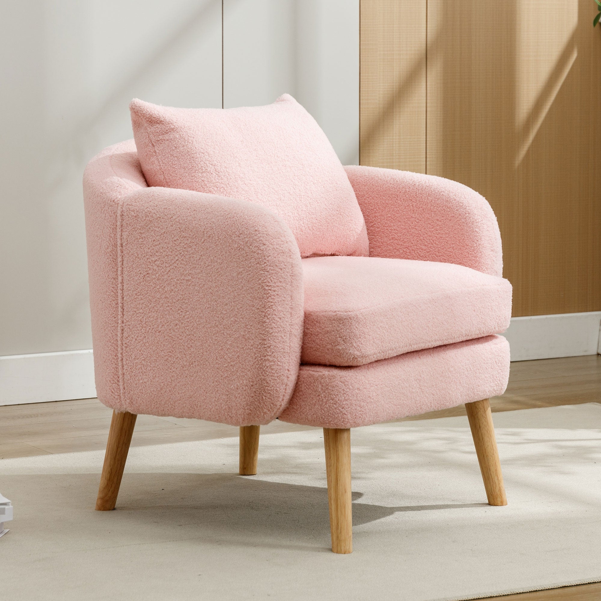 Logidon Teddy Fluwelen Fauteuil Roze Extra Dik Kussen Massief Houten Poten