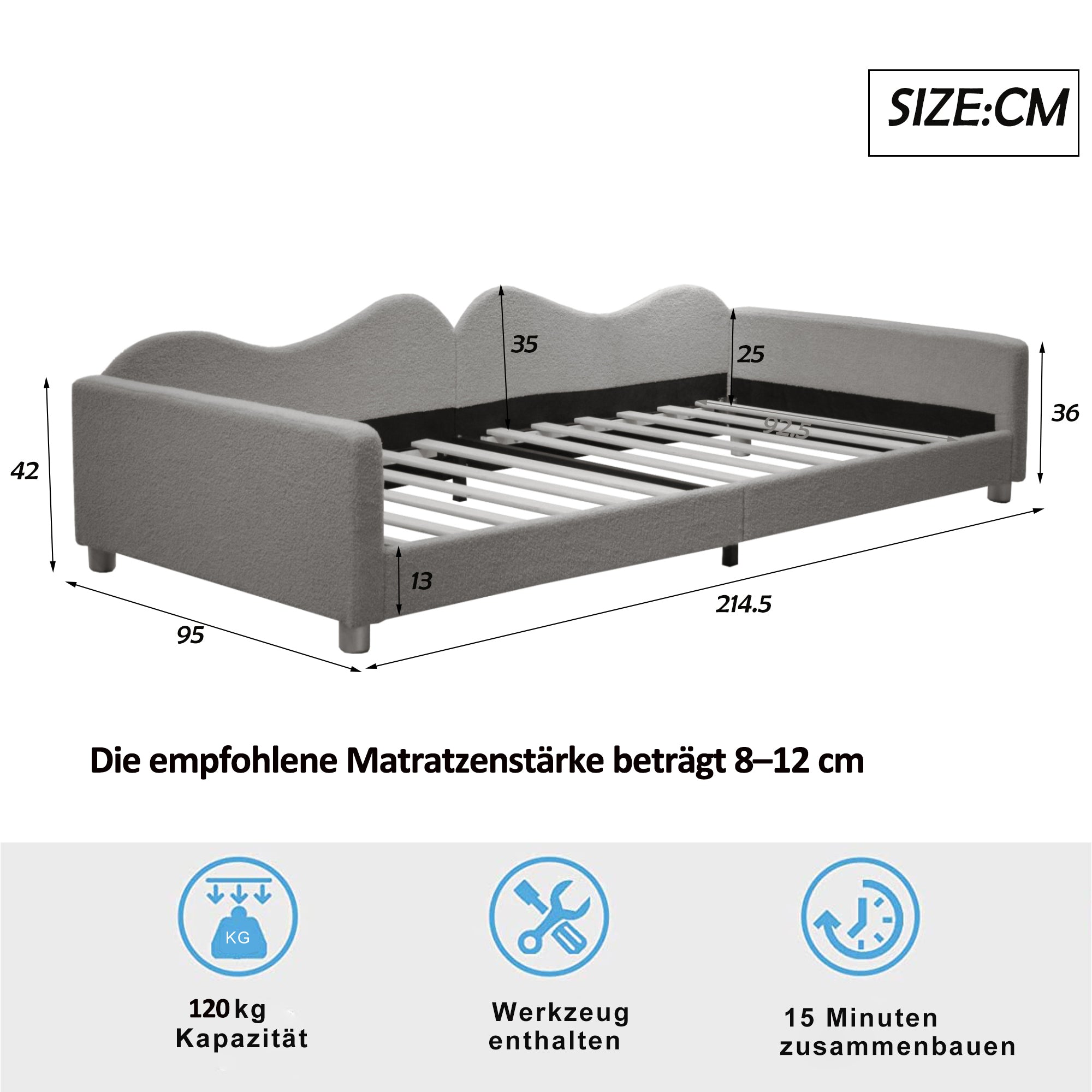 Logidon kinderbed 90x200 gestoffeerd bed slaapbank grijze rugleuning
