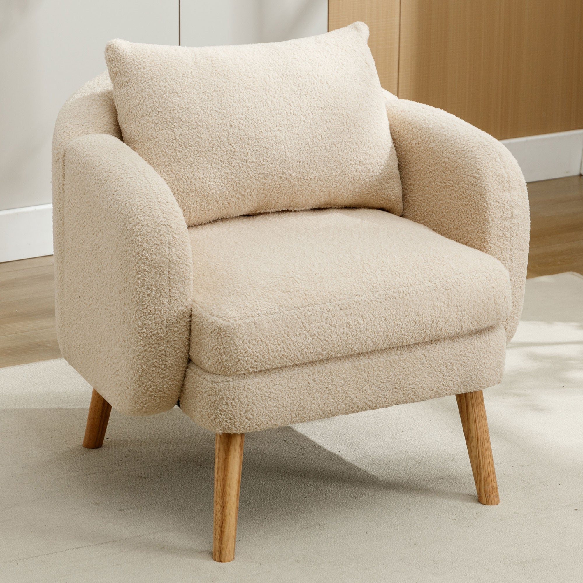 Logidon Teddy Velvet Armchair Beige Extra Thick Cushion