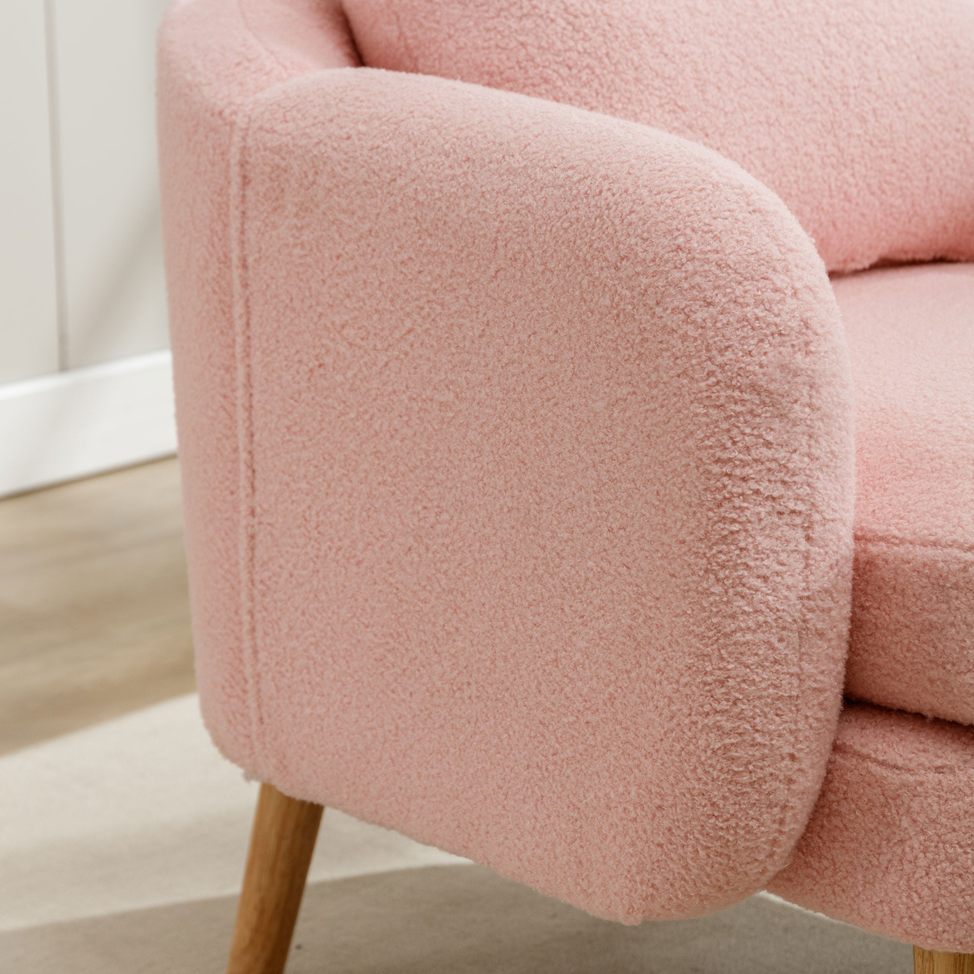 Logidon Teddy Fluwelen Fauteuil Roze Extra Dik Kussen Massief Houten Poten