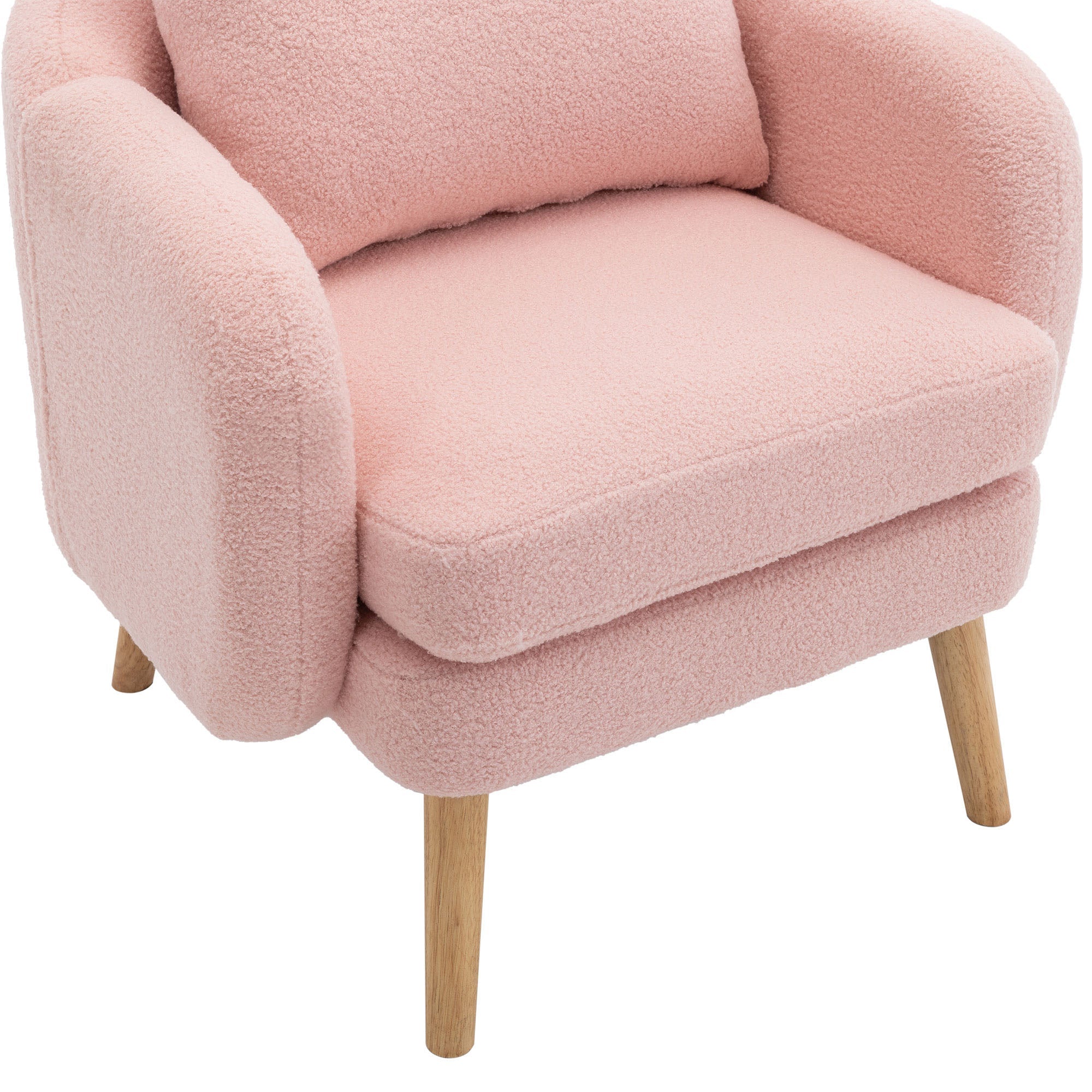 Logidon Teddy Fluwelen Fauteuil Roze Extra Dik Kussen Massief Houten Poten