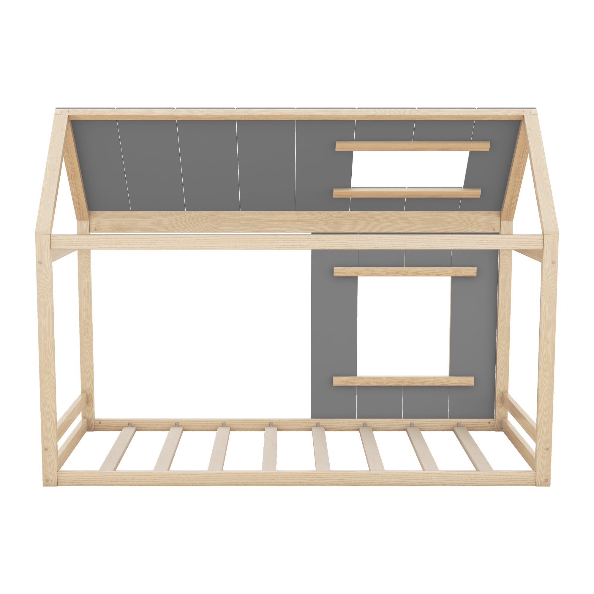 Logidon 90 x 200 kinderbed huisvorm grijs natuurlijk dakraam