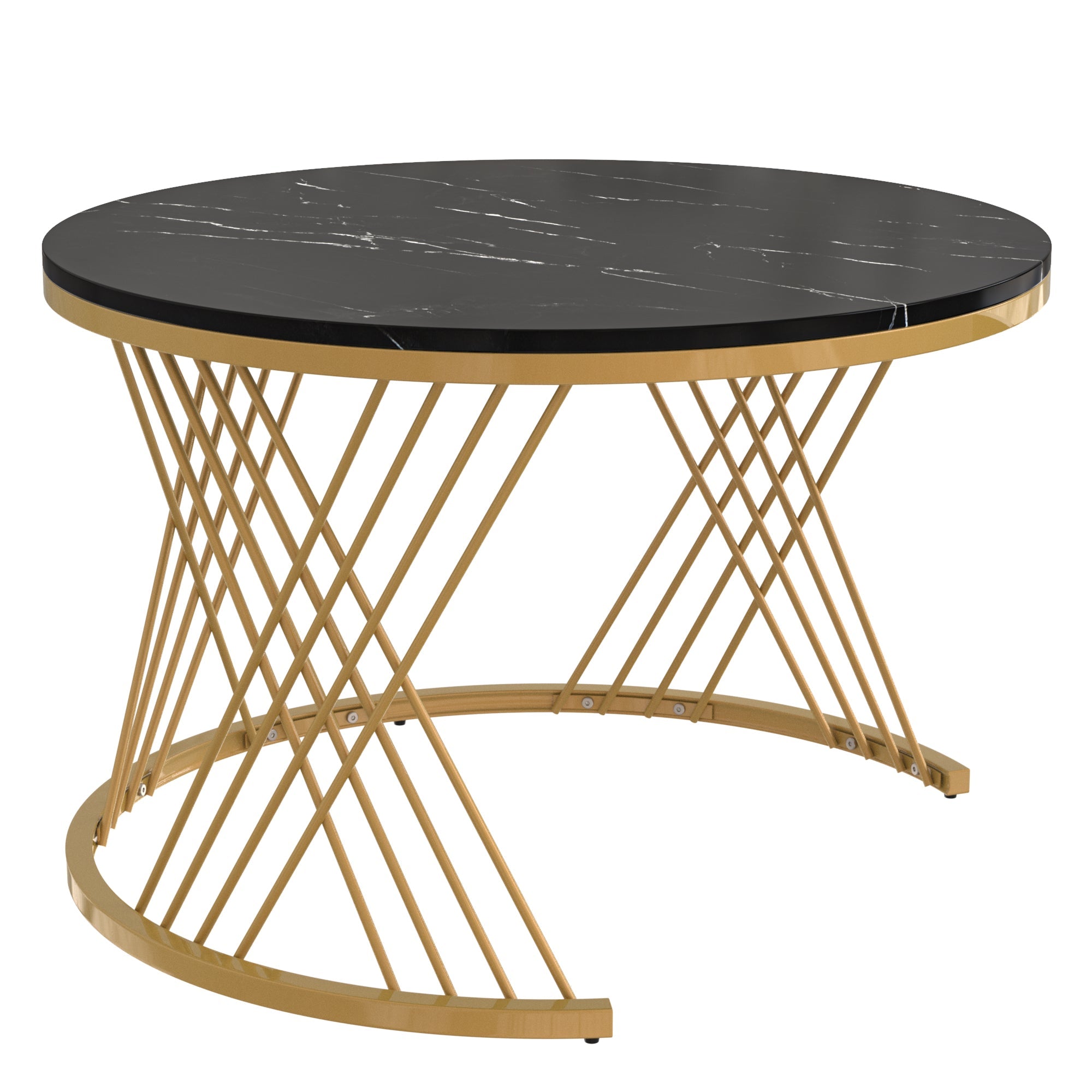 Logidon 2in1 salontafel zwart marmerlook rotan lades goud 70x70