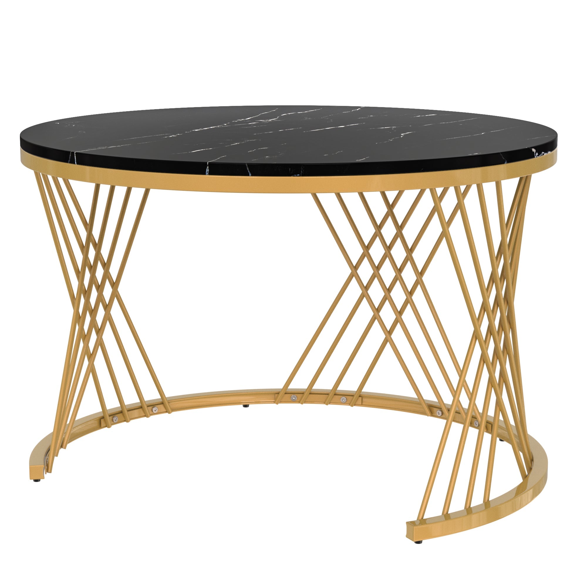 Logidon 2in1 salontafel zwart marmerlook rotan lades goud 70x70