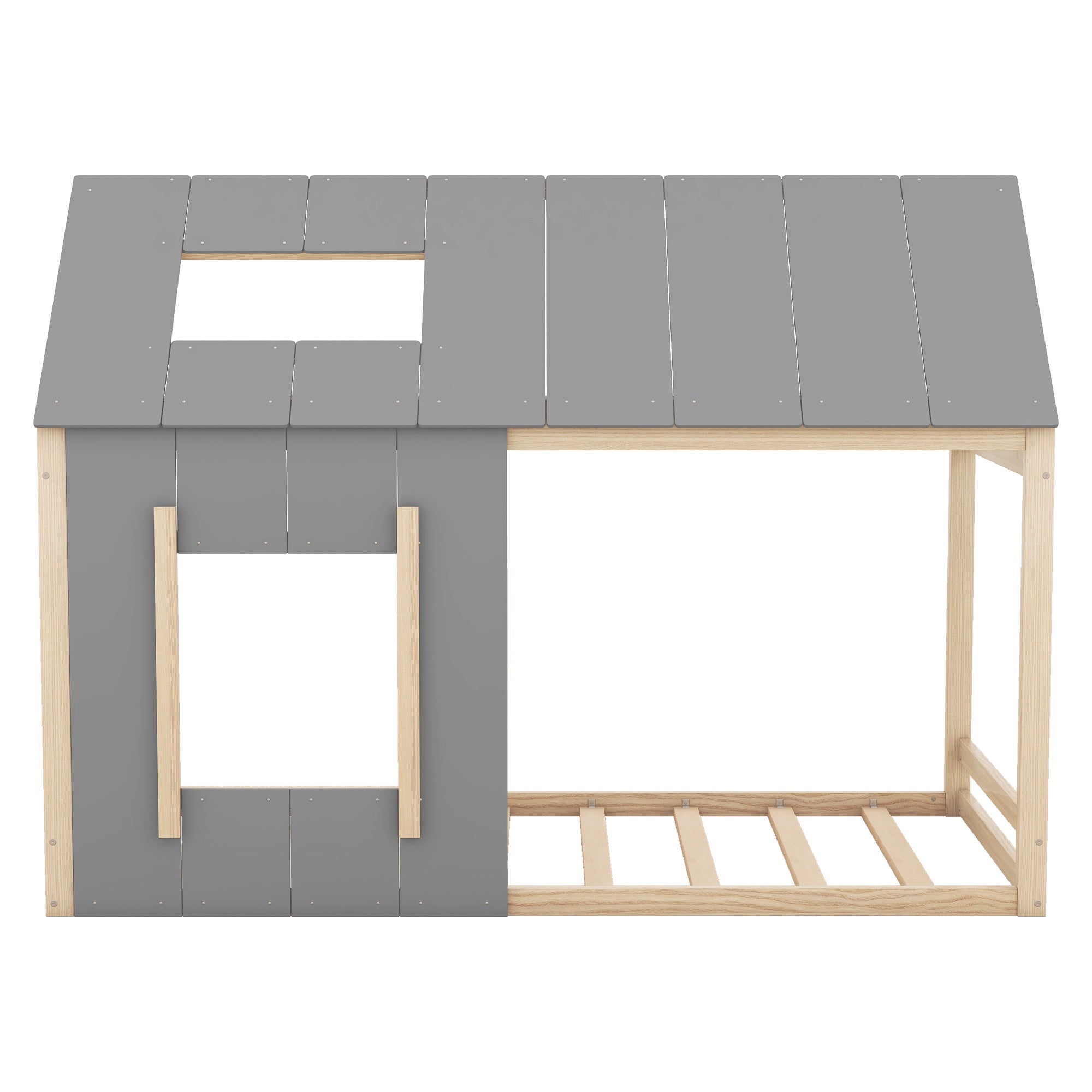 Logidon 90 x 200 kinderbed huisvorm grijs natuurlijk dakraam