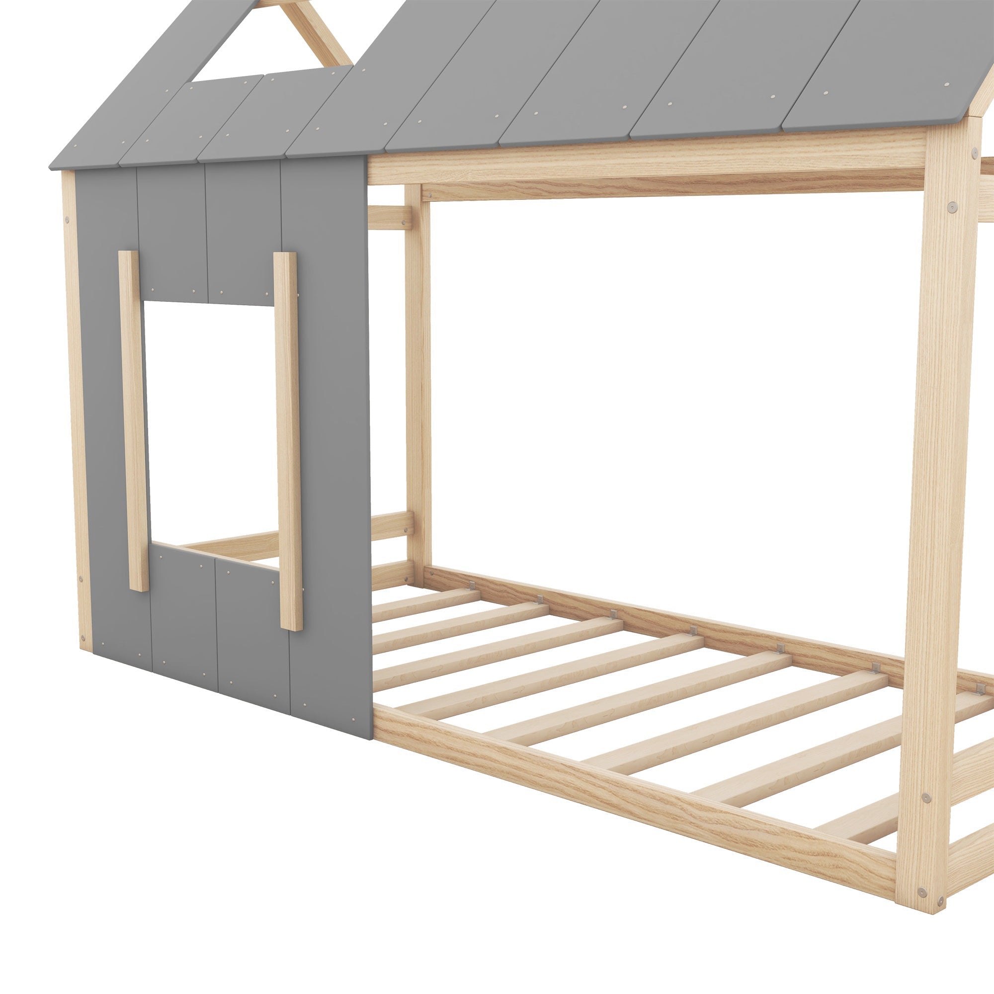 Logidon 90 x 200 kinderbed huisvorm grijs natuurlijk dakraam