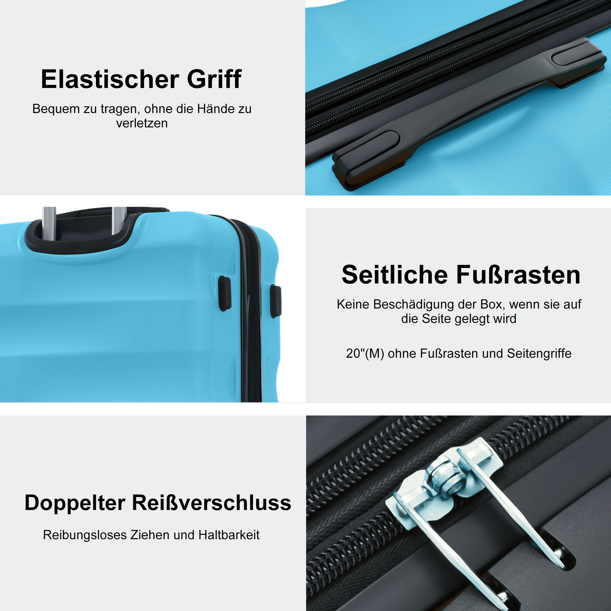 Logidon hard-shell suitcase azure blue 4-wheel hand luggage ABS TSA