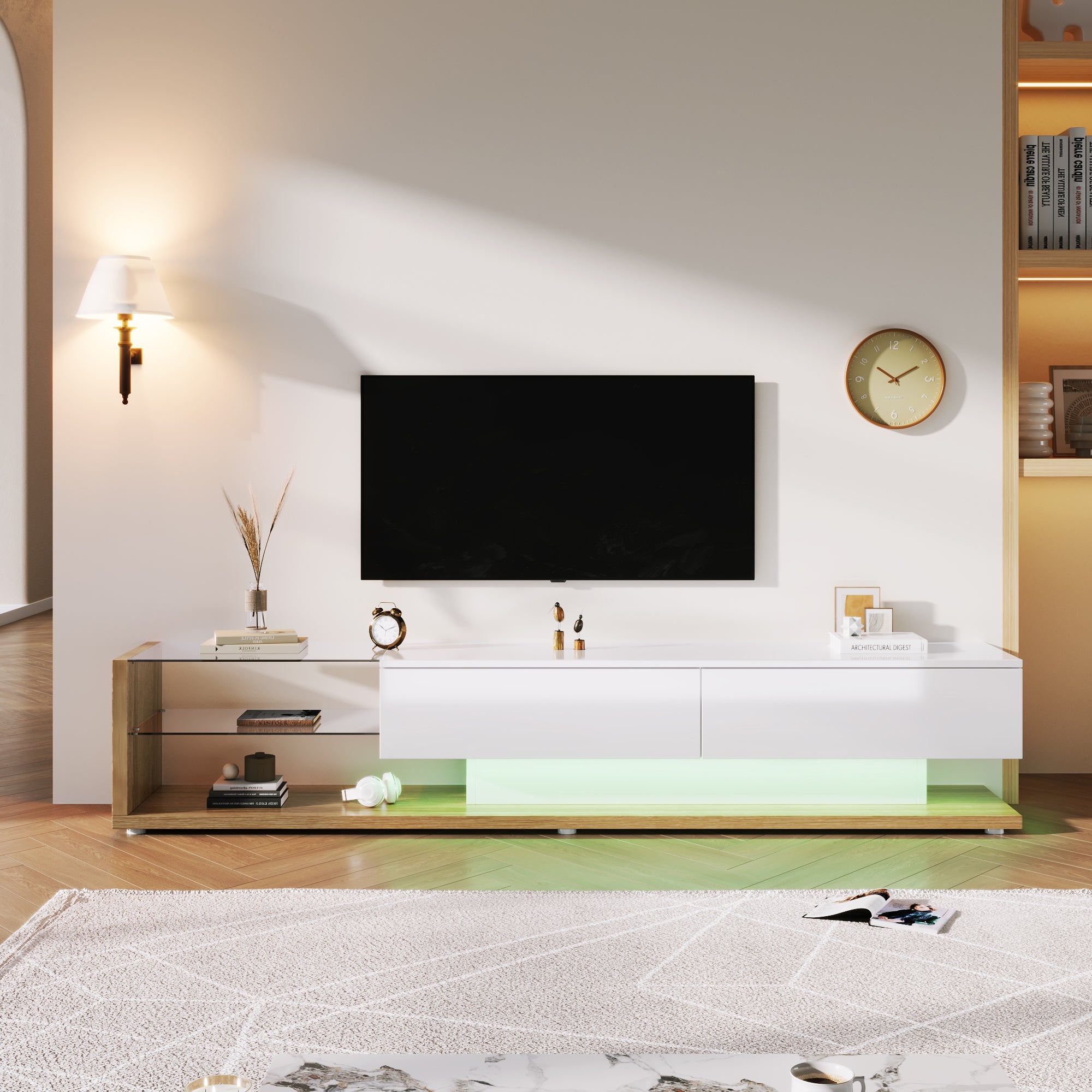 Logidon TV-meubel lowboard 170 cm wit houtlook met LED glaspanelen