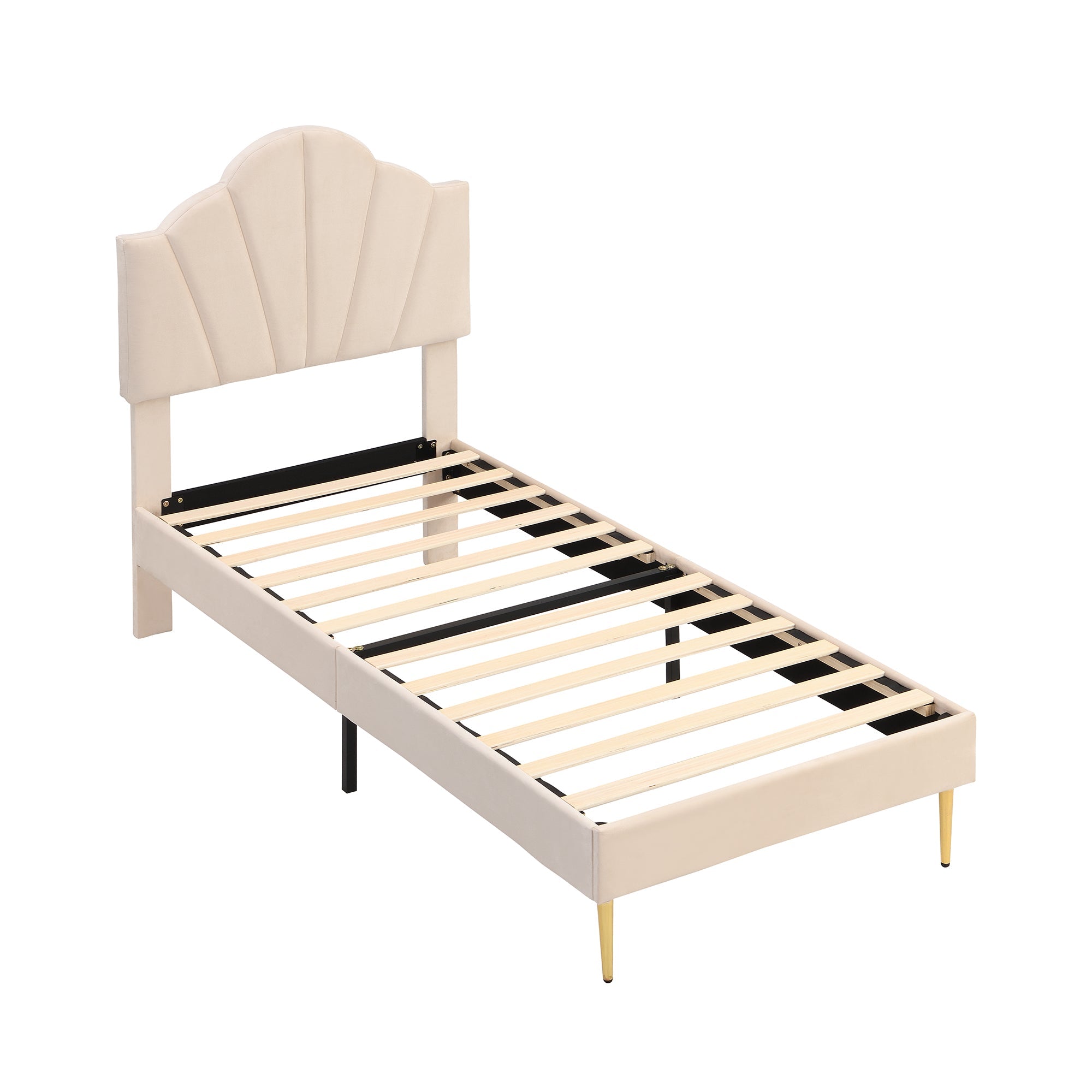 Logidon Velvet Bed 90x200 Beige Shell Shape Adjustable Headboard