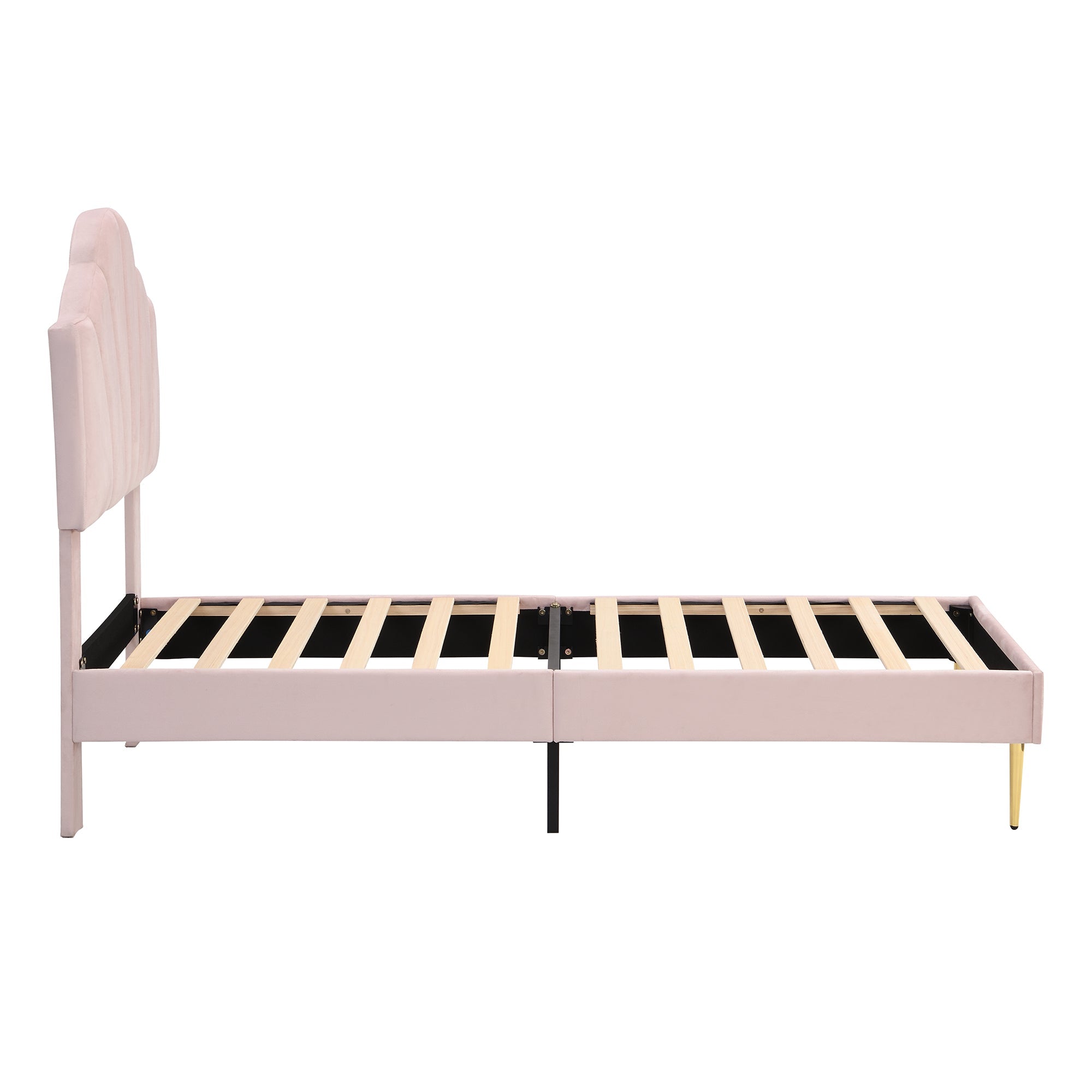Logidon velvet upholstered bed 90x200 pink with height-adjustable headboard