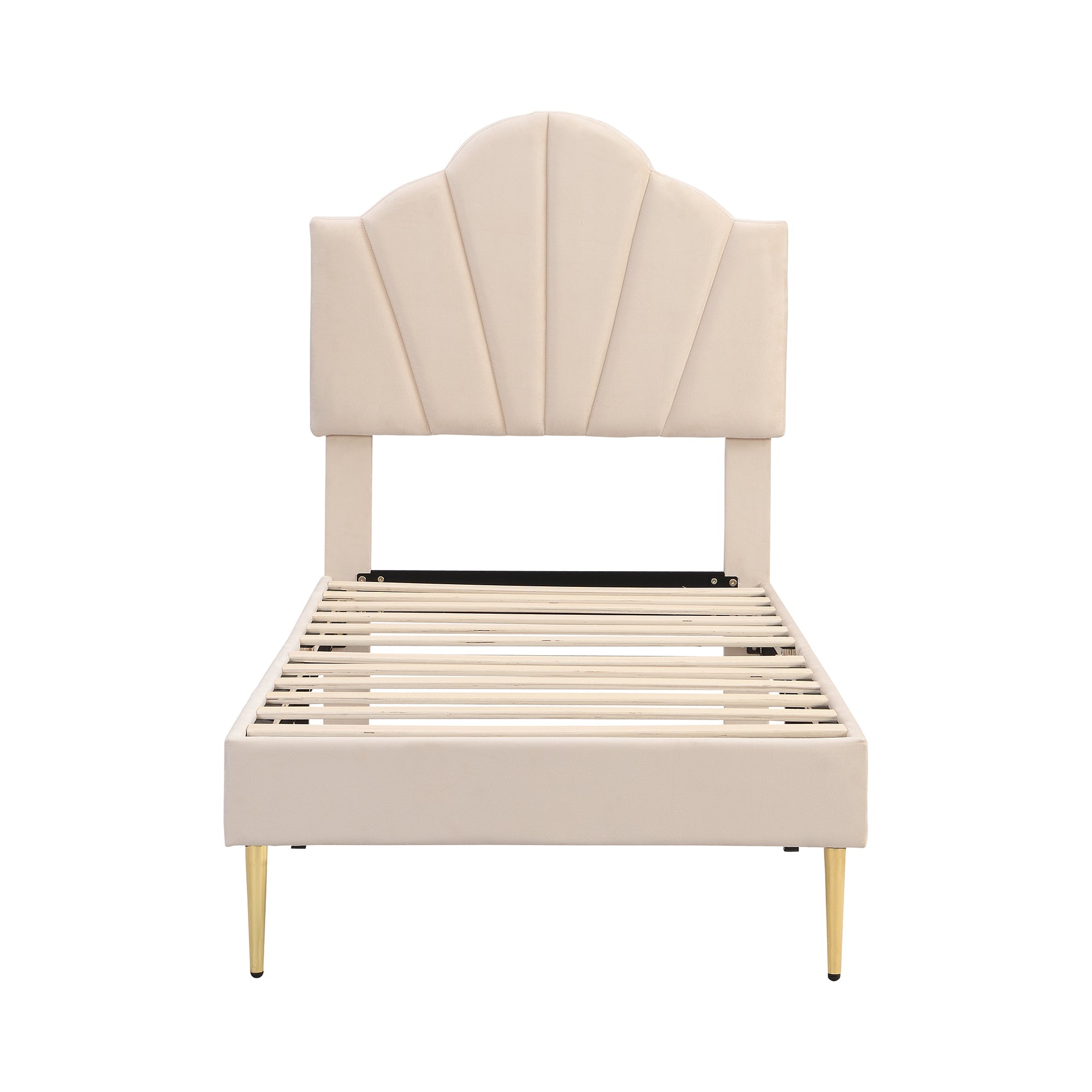 Logidon Velvet Bed 90x200 Beige Shell Shape Adjustable Headboard