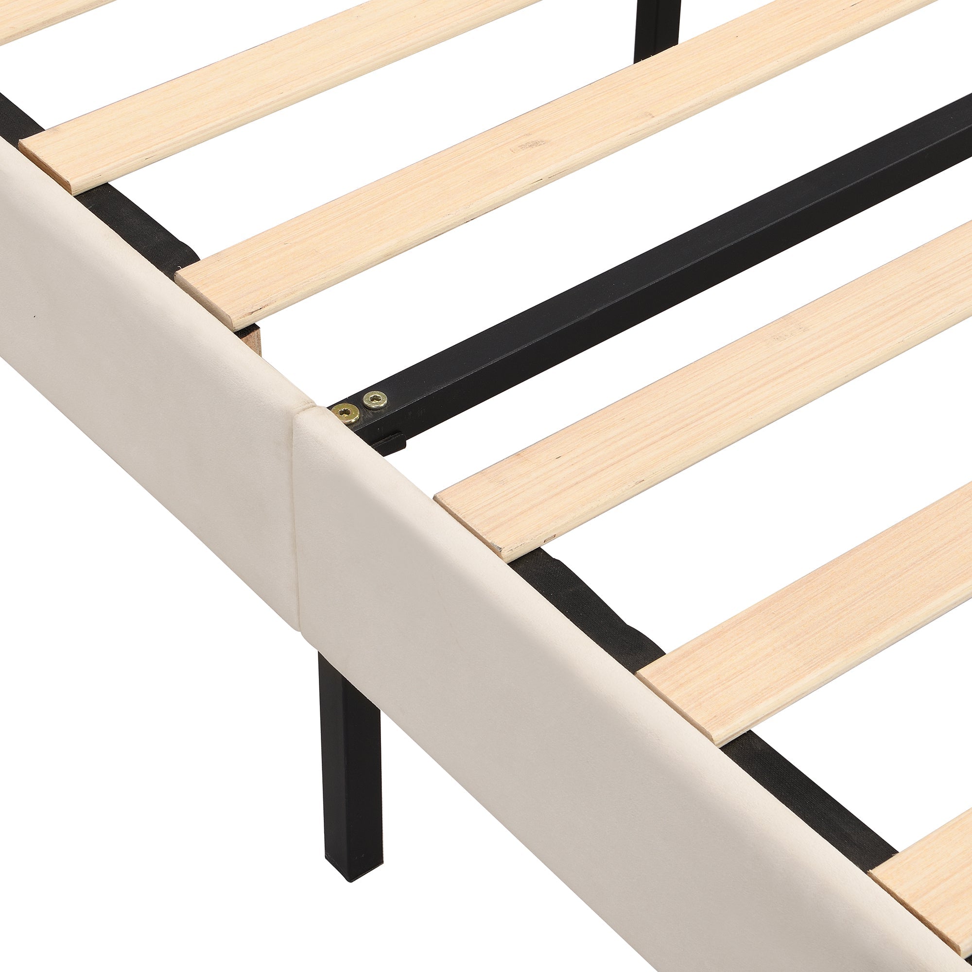 Logidon fluweel gestoffeerd bed 140x200 cm schaalontwerp goudpootjes beige