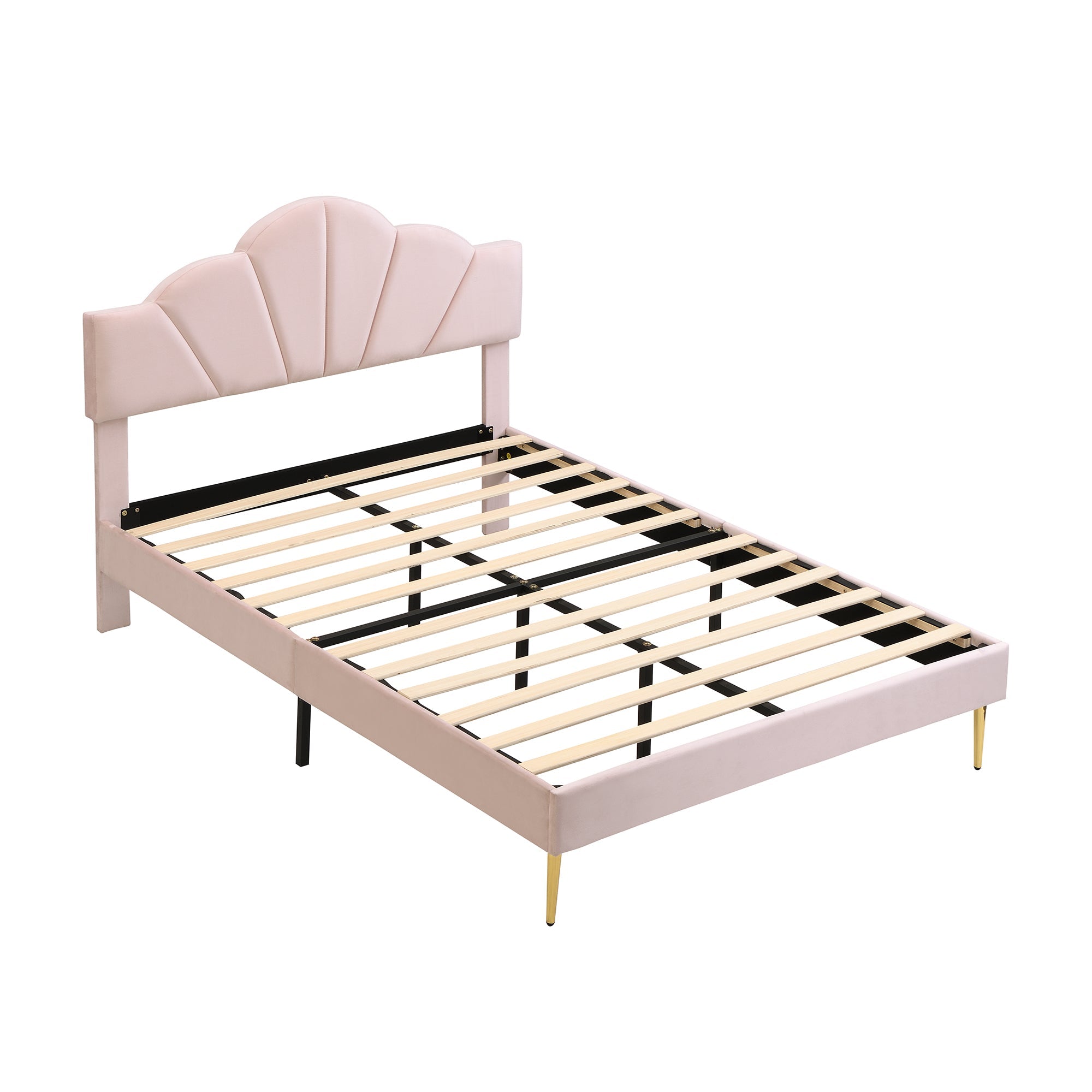Logidon velor bed 140x190 cm pink - shell headboard, gold feet