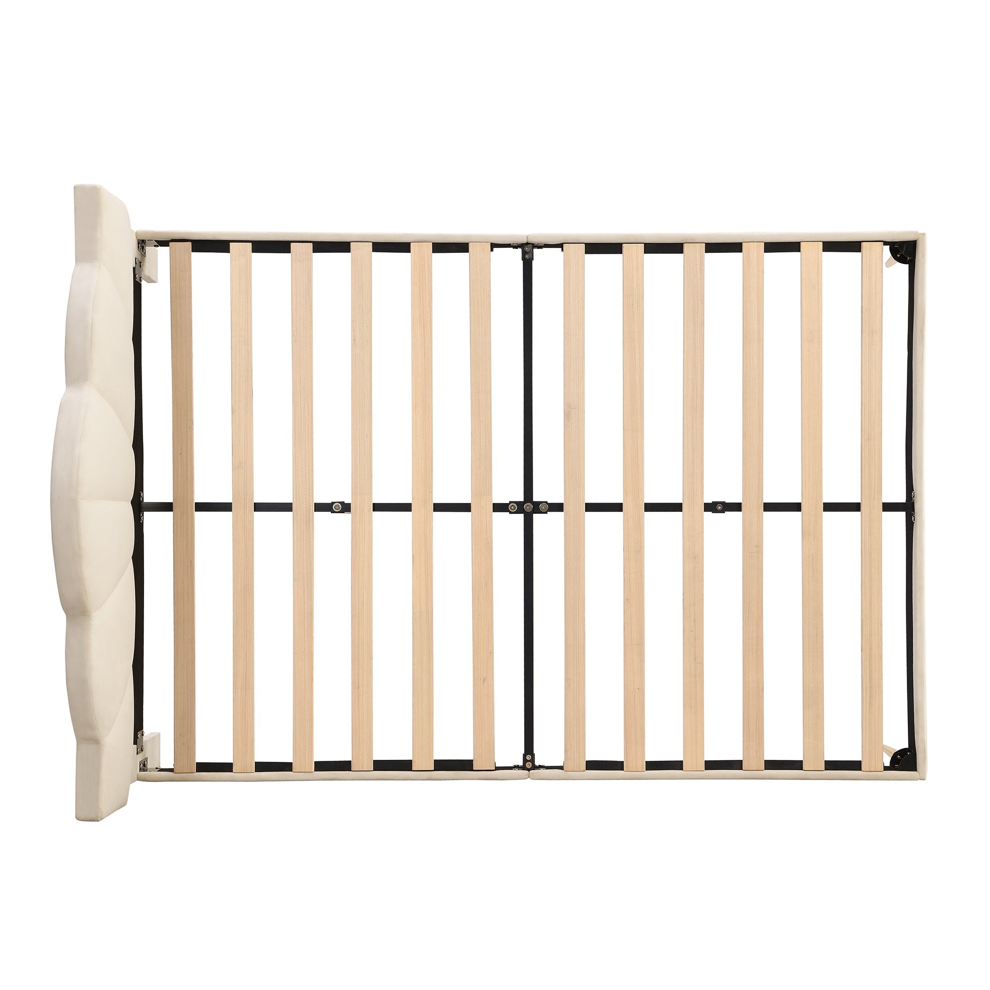 Logidon fluweel gestoffeerd bed 140x200 cm schaalontwerp goudpootjes beige