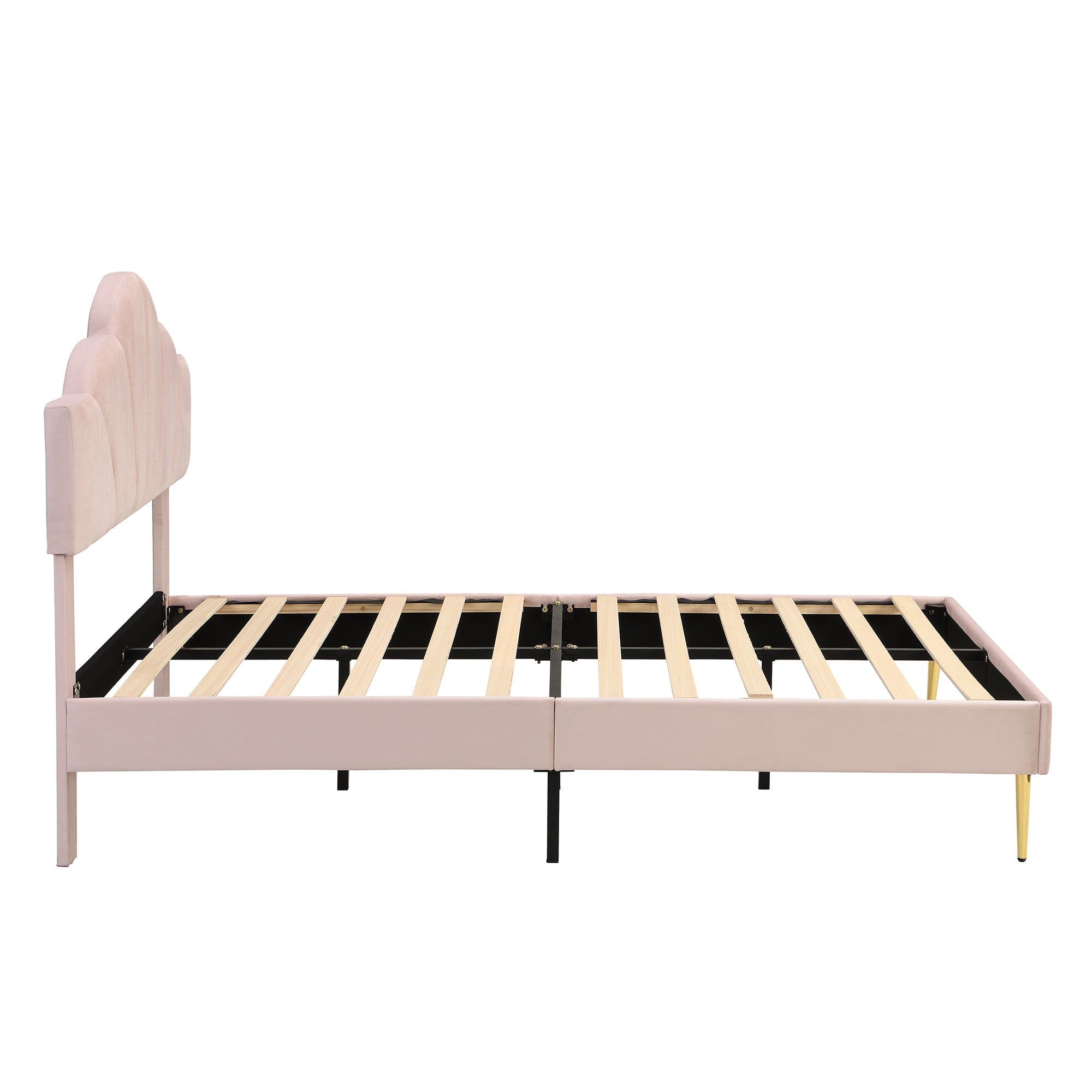 Logidon velor bed 140x190 cm pink - shell headboard, gold feet