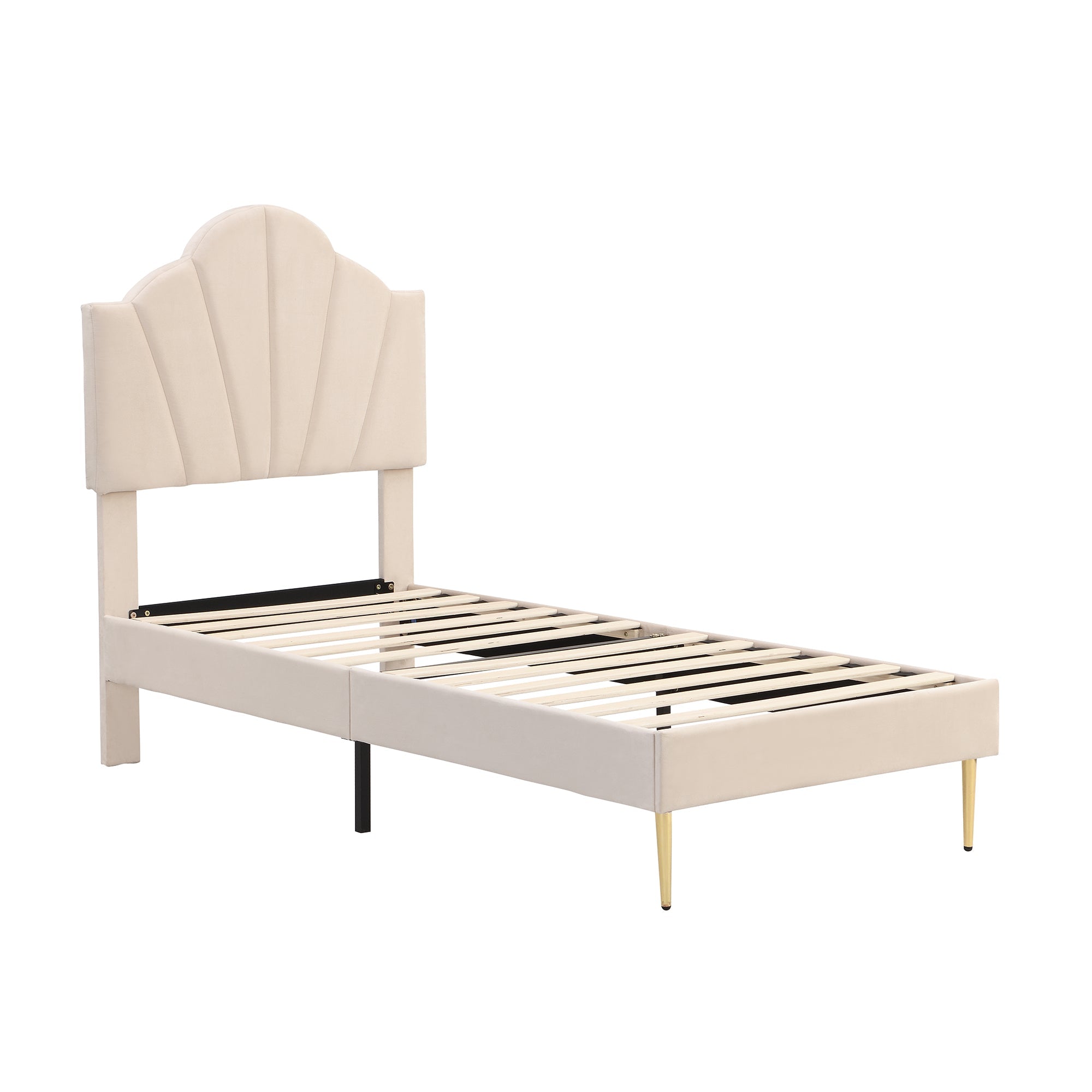 Logidon Velvet Bed 90x200 Beige Shell Shape Adjustable Headboard