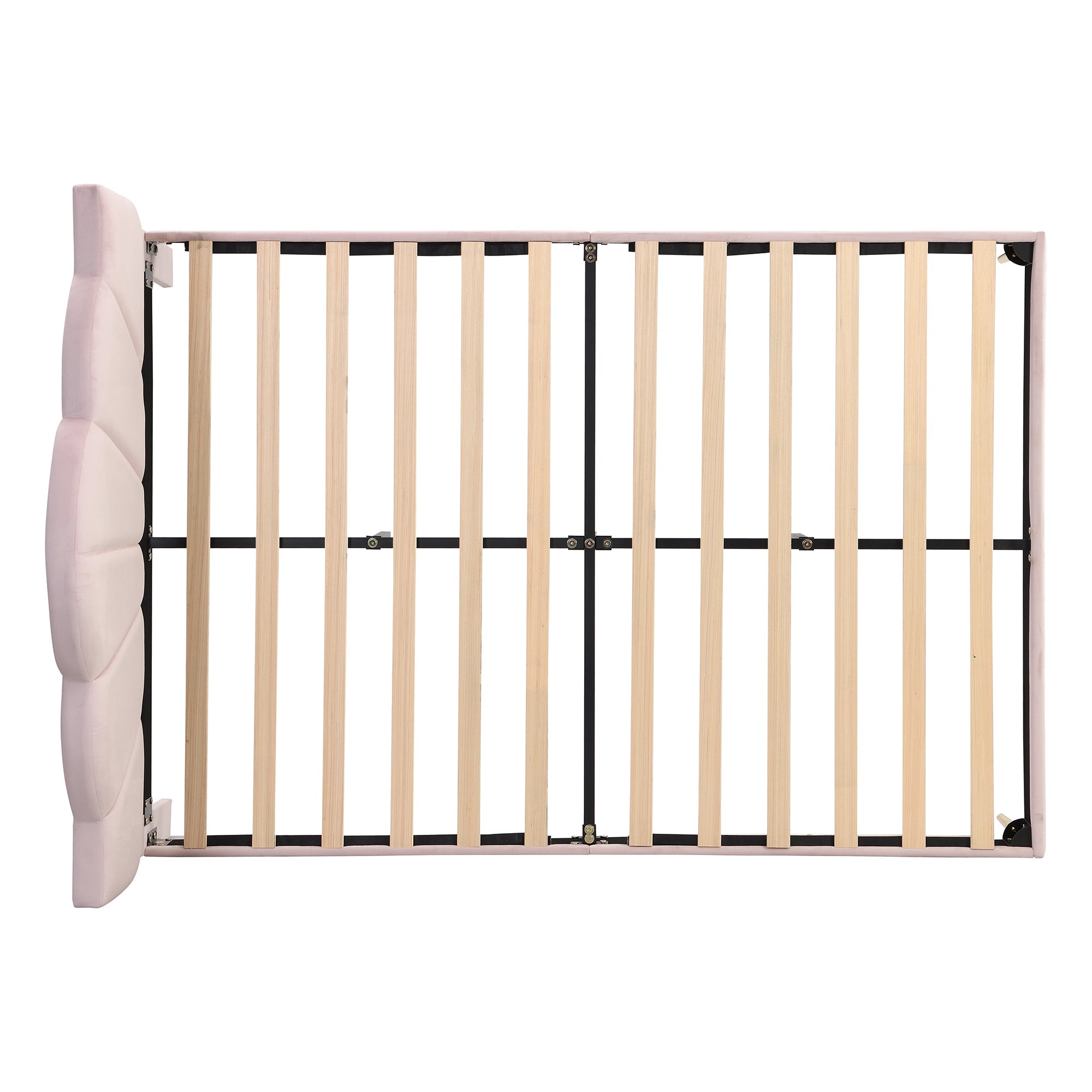 Logidon fluweel gestoffeerd bed roze 140x200 cm met schelpvormig hoofdbord