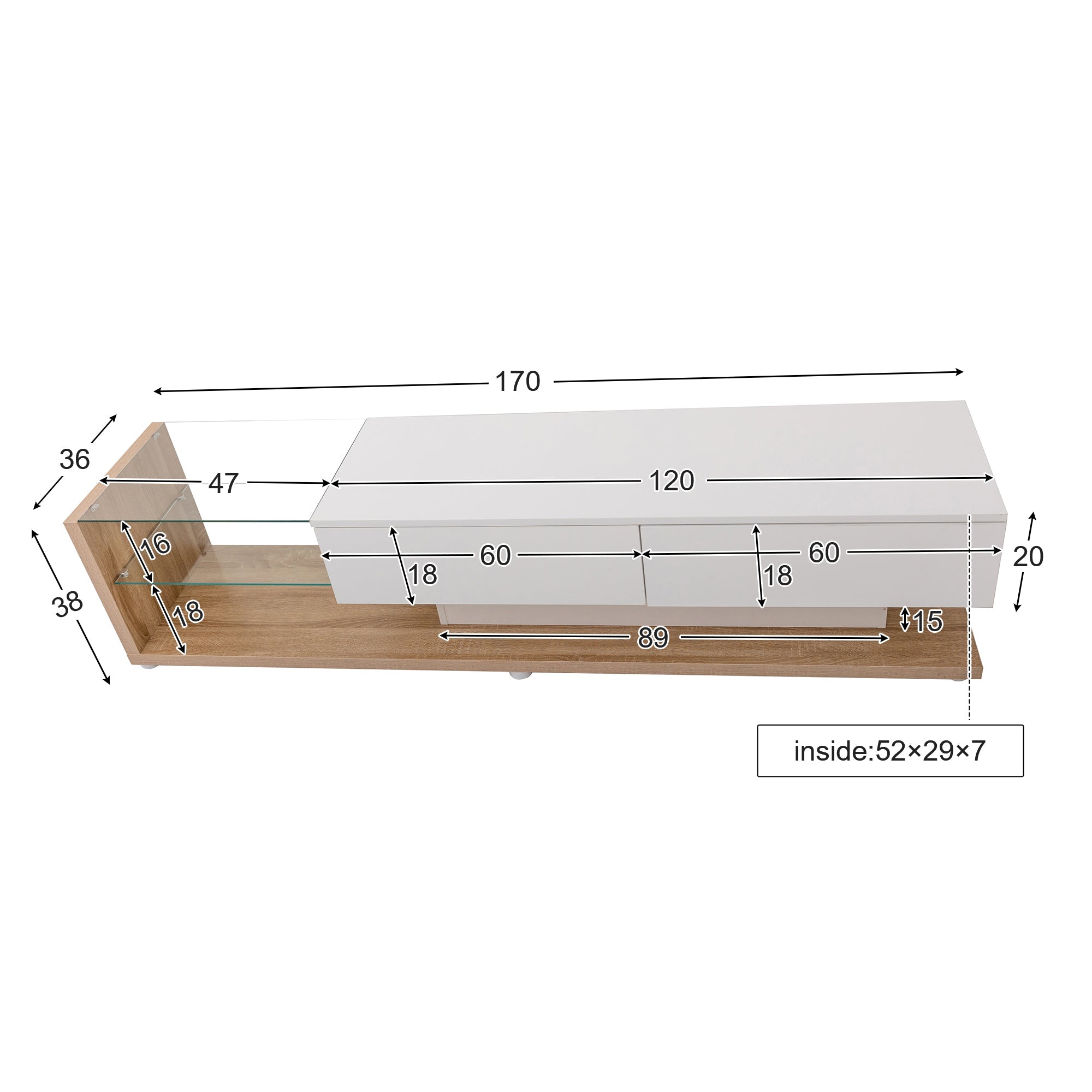 Logidon TV-meubel lowboard 170 cm wit houtlook met LED glaspanelen