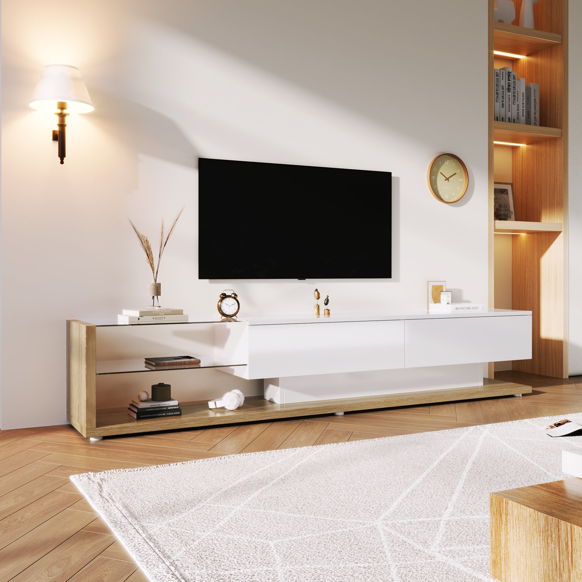 Logidon TV-meubel lowboard 170 cm wit houtlook met LED glaspanelen