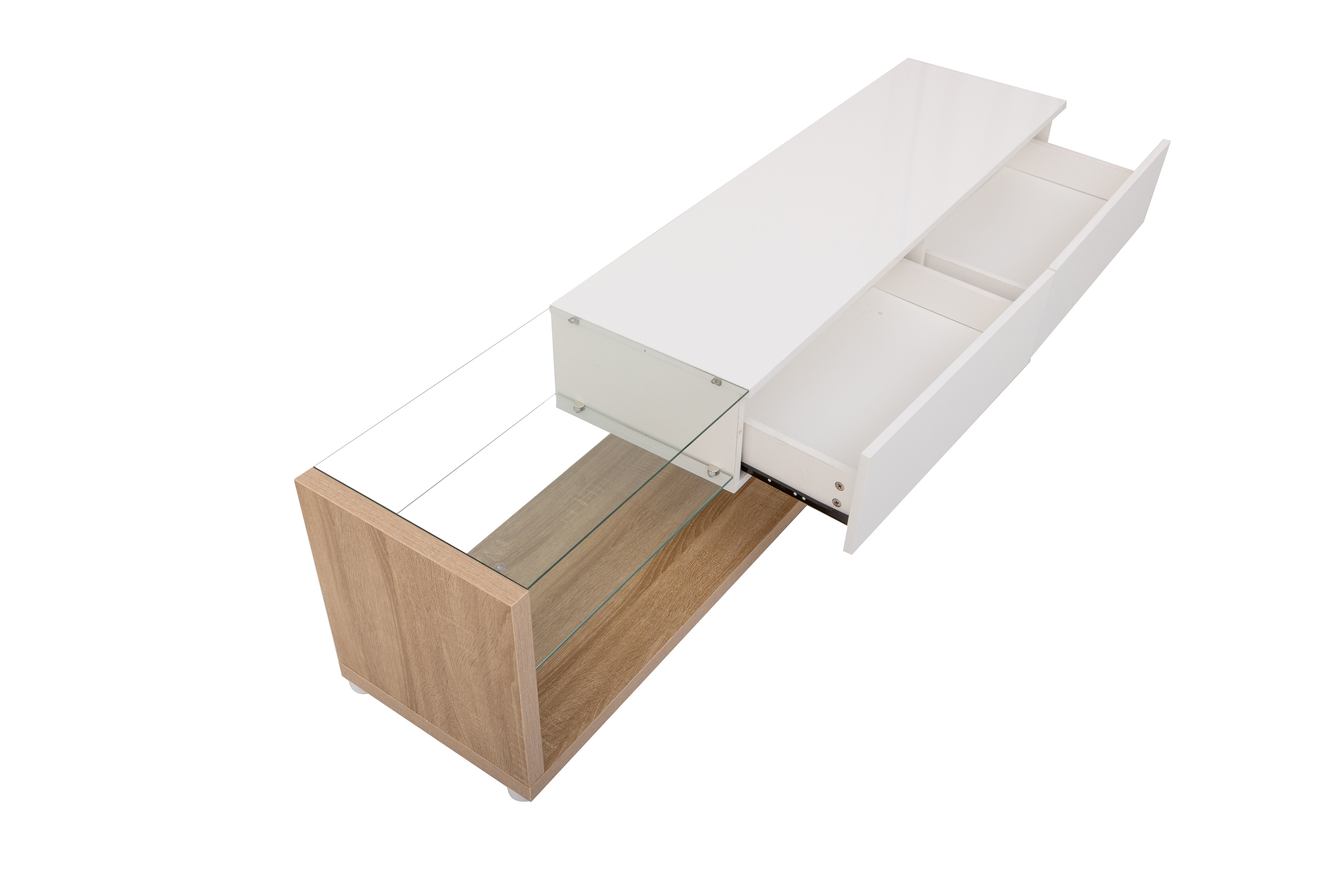 Logidon TV-meubel lowboard 170 cm wit houtlook met LED glaspanelen