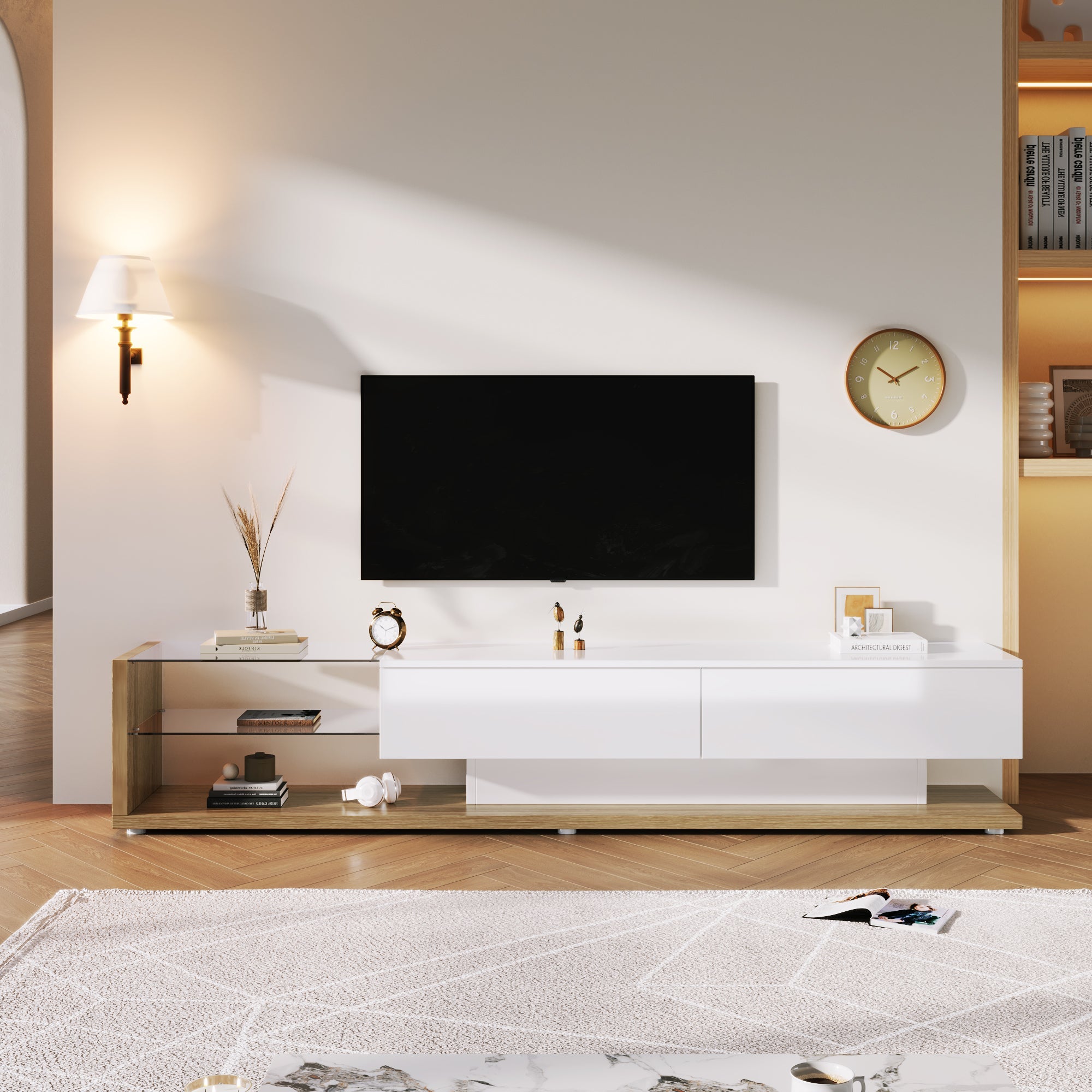 Logidon TV-meubel lowboard 170 cm wit houtlook met LED glaspanelen