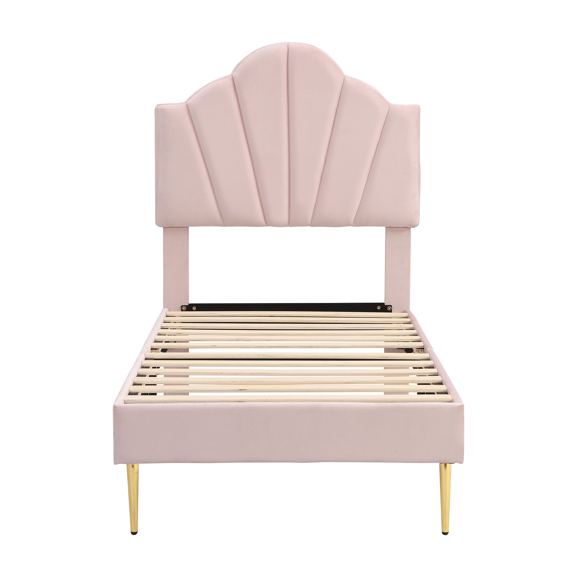 Logidon velvet upholstered bed 90x200 pink with height-adjustable headboard
