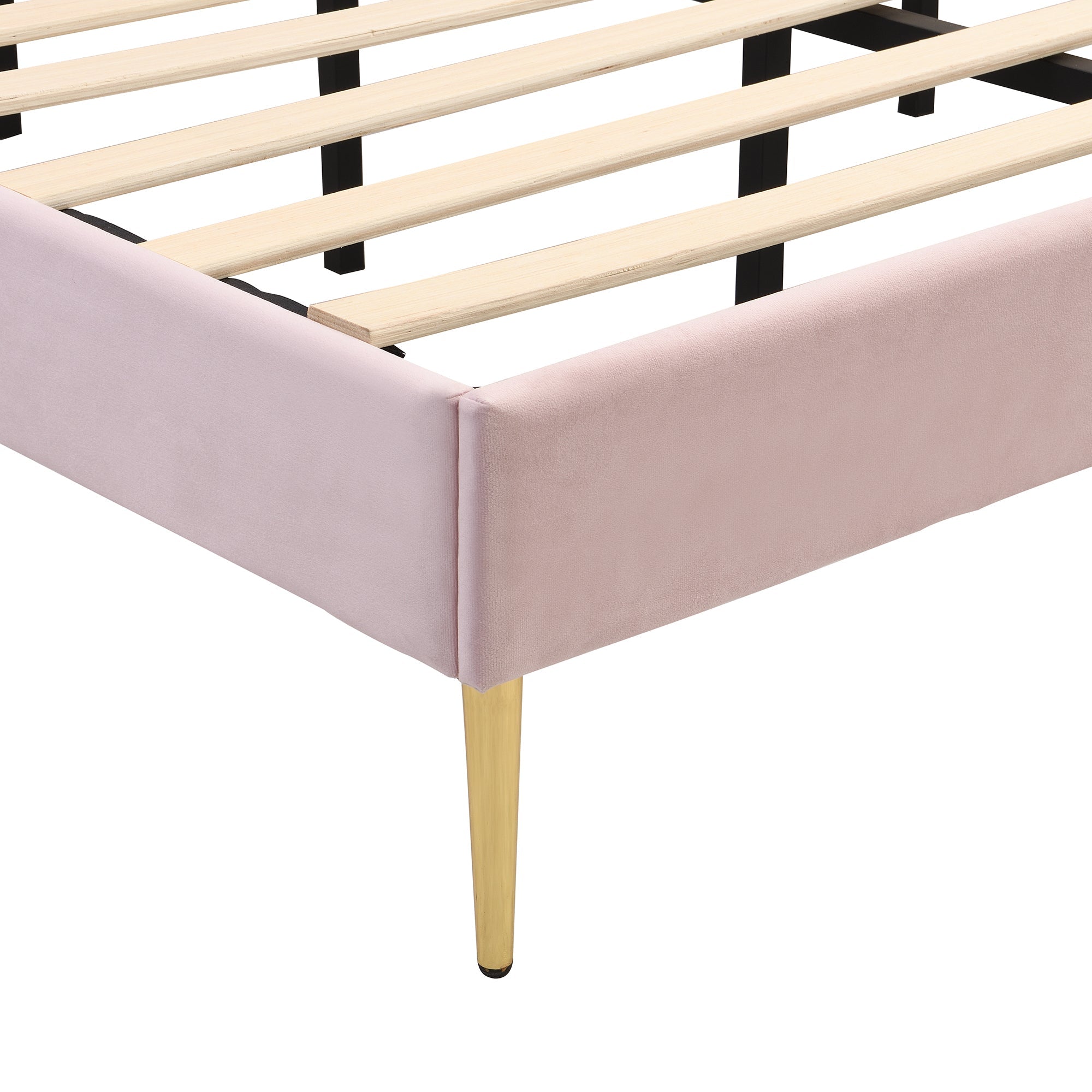 Logidon velor bed 140x190 cm pink - shell headboard, gold feet