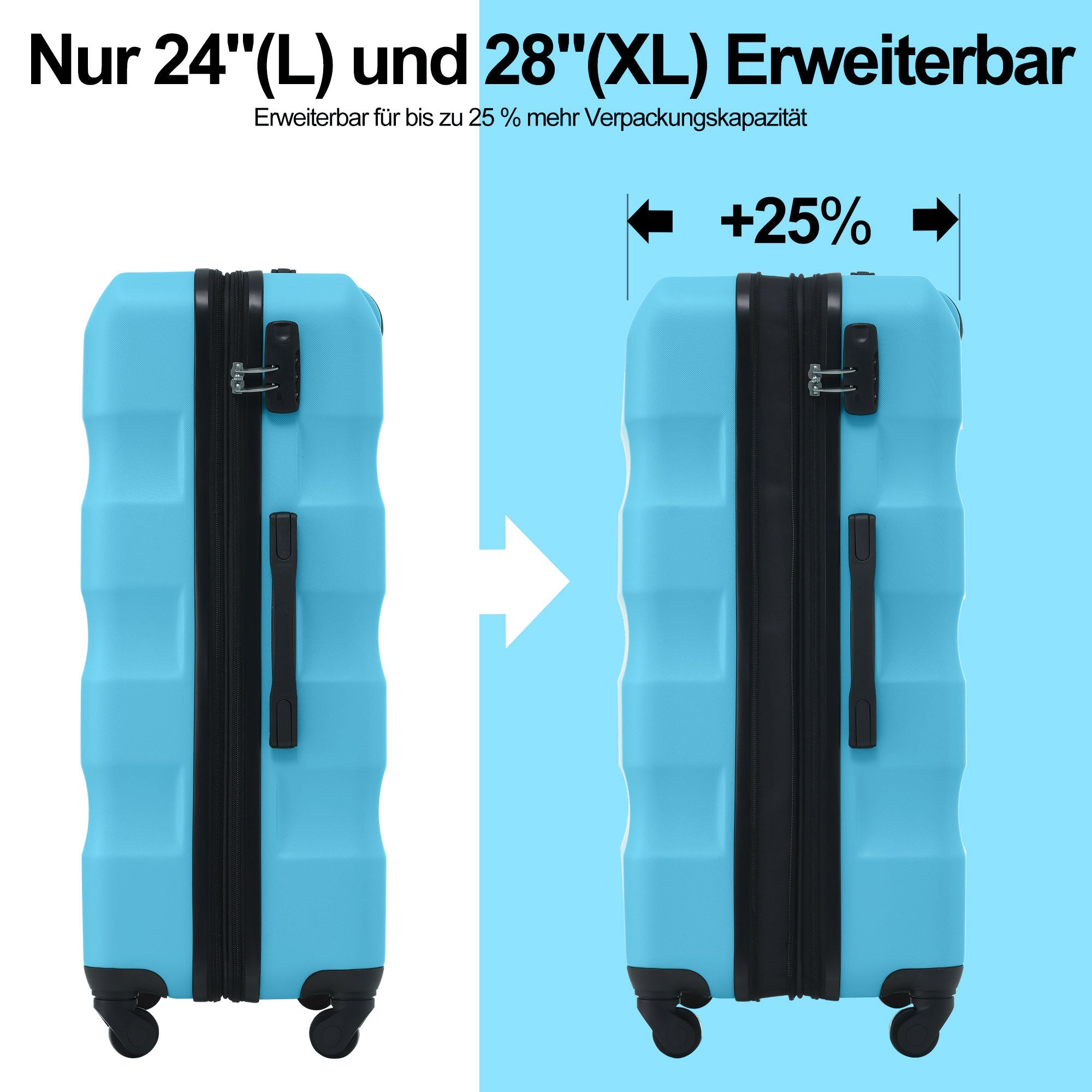 Logidon hard-shell suitcase azure blue 4-wheel hand luggage ABS TSA