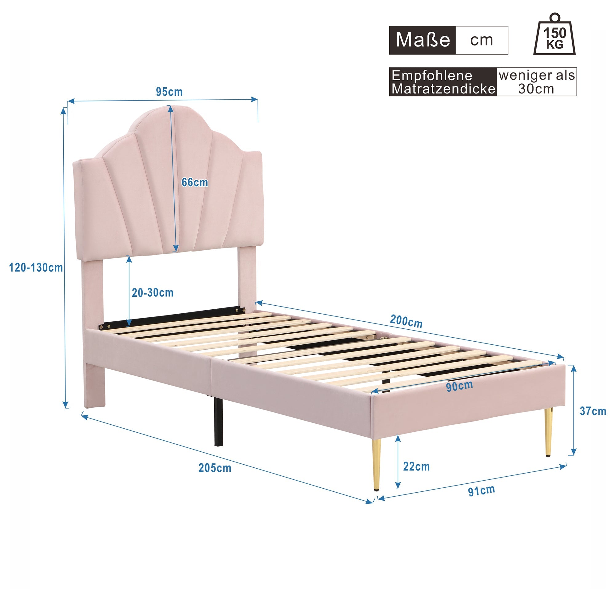 Logidon fluweel gestoffeerd bed 90x200 roze met in hoogte verstelbaar hoofdeinde