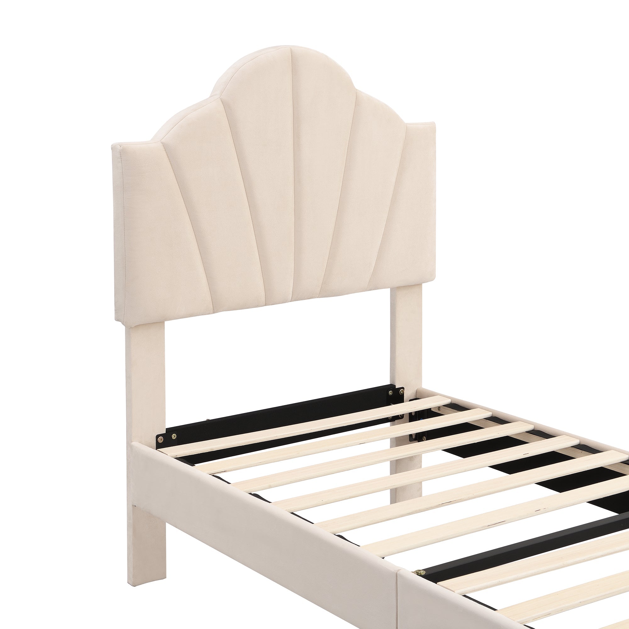 Logidon Velvet Bed 90x200 Beige Shell Shape Adjustable Headboard