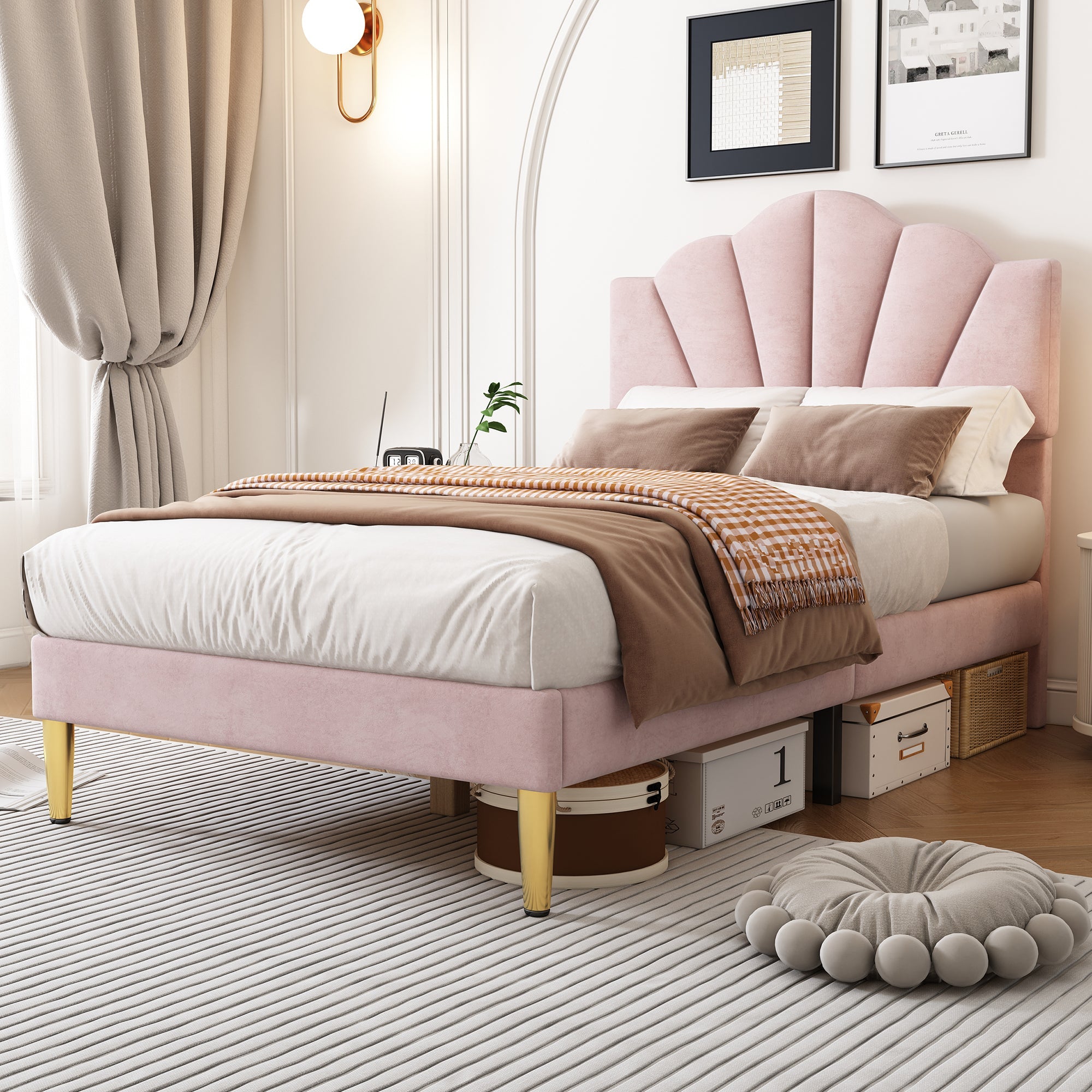 Logidon fluweel gestoffeerd bed 90x200 roze, verstelbaar hoofdeinde