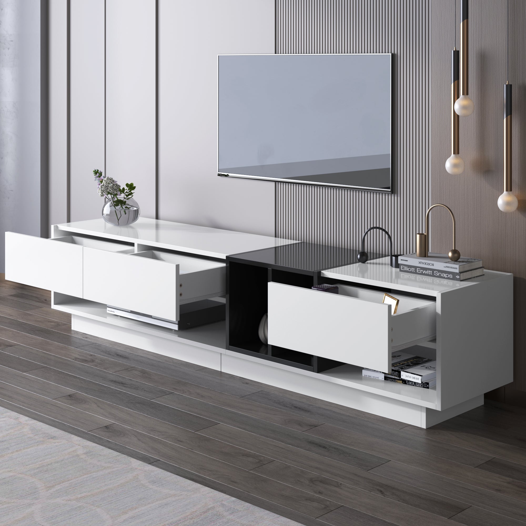Logidon TV-meubel hoogglans wit zwart colourblock design