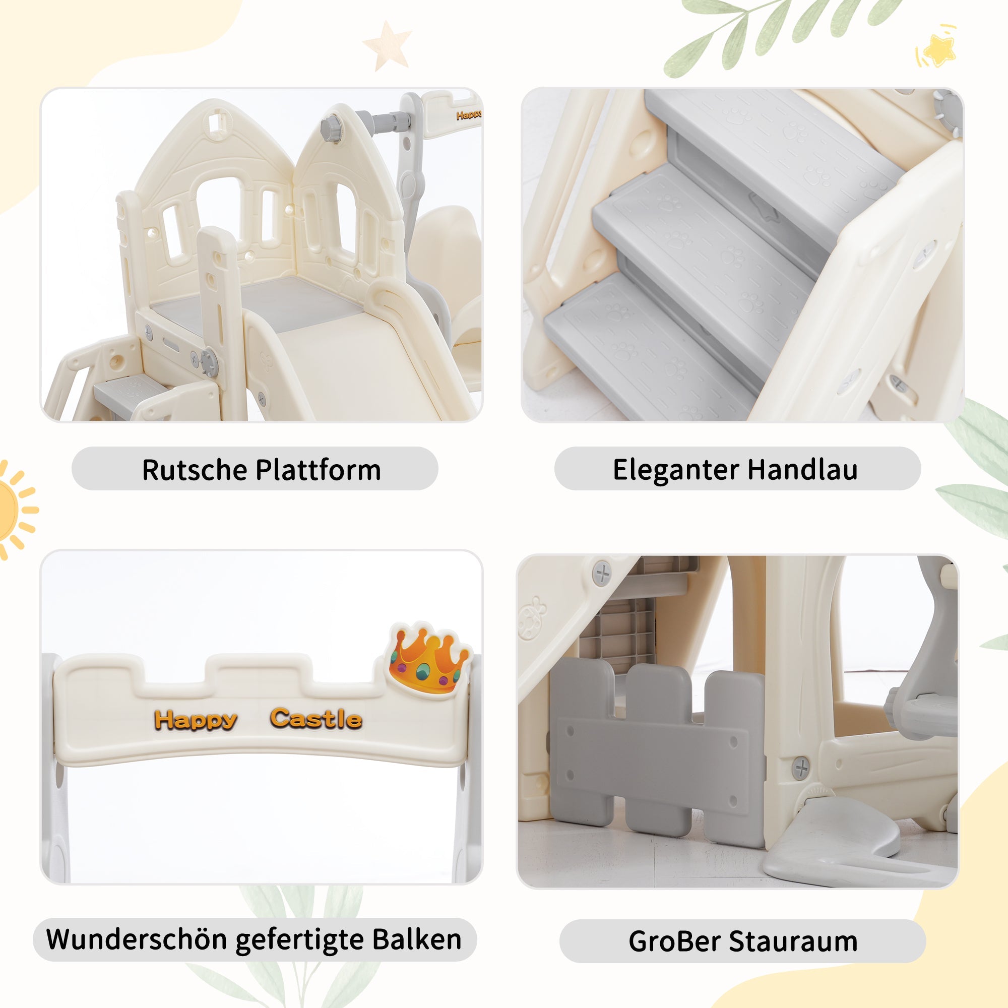 Logidon Kinderglijbaanset met schommel 5-in-1 Antiekgrijs Binnen