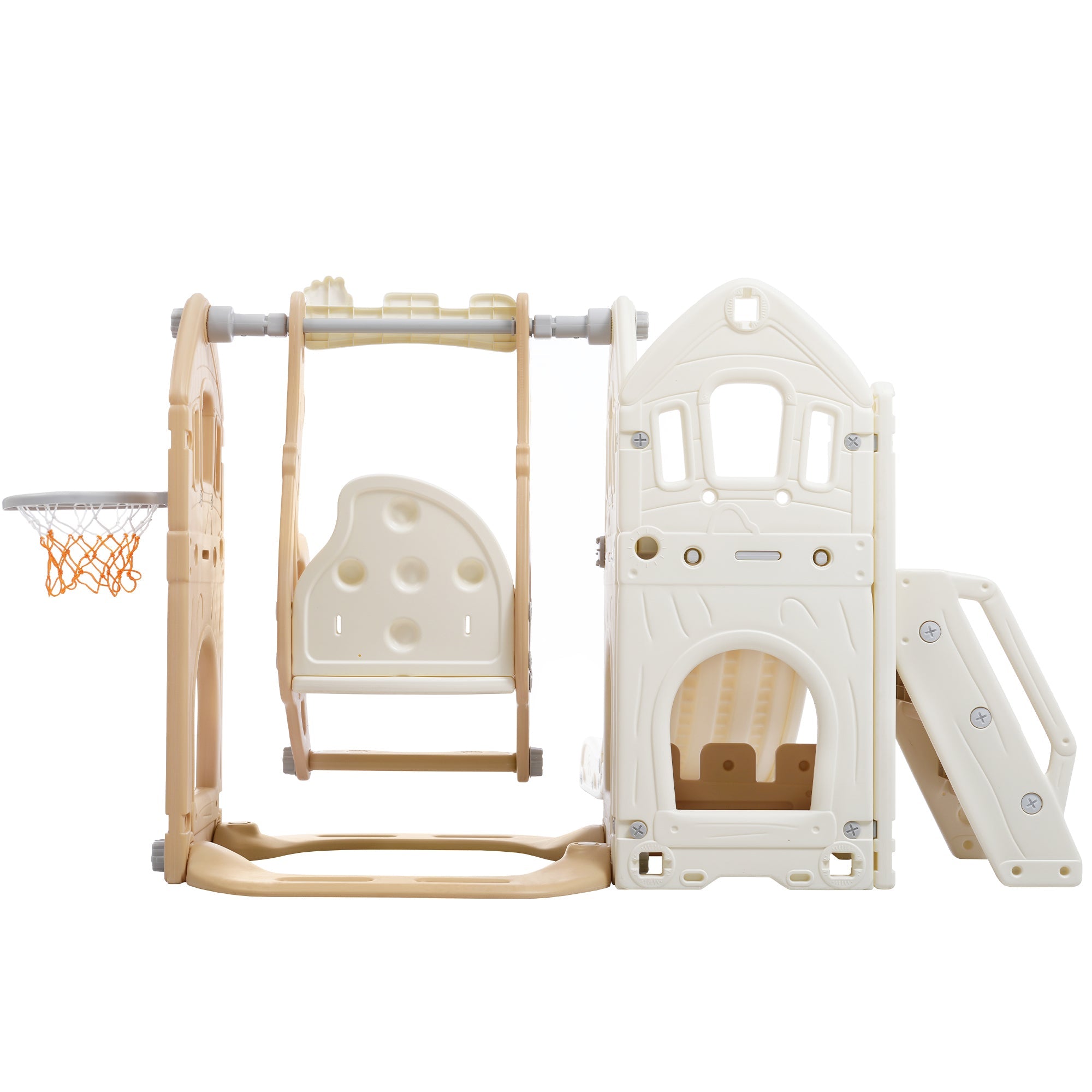 Logidon 5-in-1 kinderglijbaanset bruin wit indoorplezier
